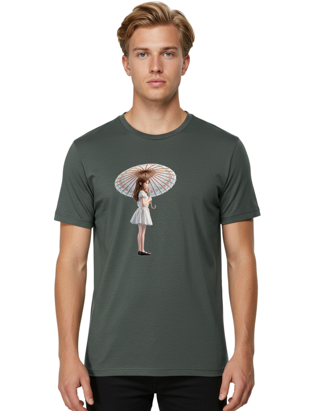 Girl-With-Parasol-3 Men'S Graphic Tee, 100% Cotton, Comfortable Casual Summer Wear, Machine Washable, Vintage Camera, Old Camera, Antique Camera, Black Camera, Classic Photography, Photography Equipment, Nostalgic Device, Film Camera, Bai032