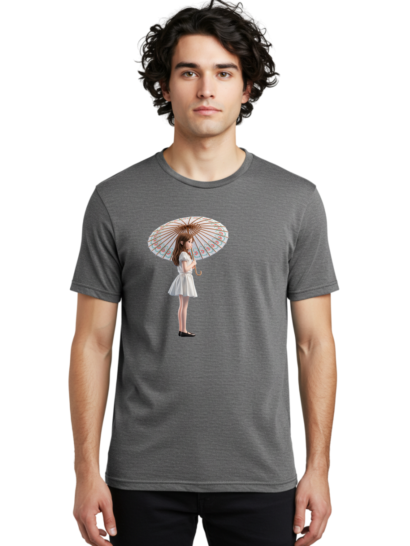 Girl-With-Parasol-3 Men'S Graphic Tee, 100% Cotton, Comfortable Casual Summer Wear, Machine Washable, Vintage Camera, Old Camera, Antique Camera, Black Camera, Classic Photography, Photography Equipment, Nostalgic Device, Film Camera, Bai032