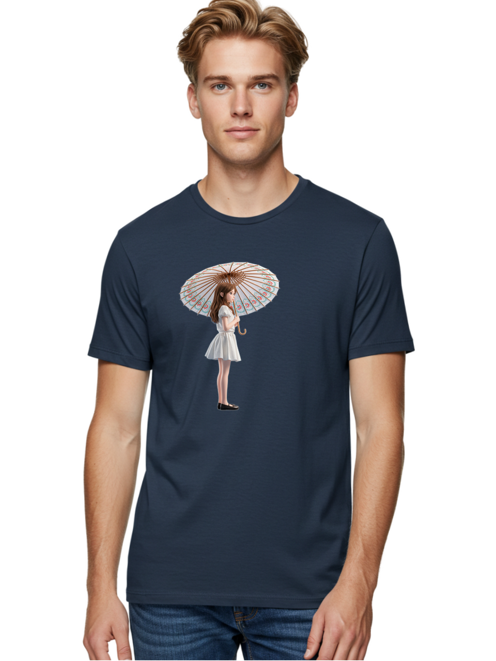 Girl-With-Parasol-3 Men'S Graphic Tee, 100% Cotton, Comfortable Casual Summer Wear, Machine Washable, Vintage Camera, Old Camera, Antique Camera, Black Camera, Classic Photography, Photography Equipment, Nostalgic Device, Film Camera, Bai032