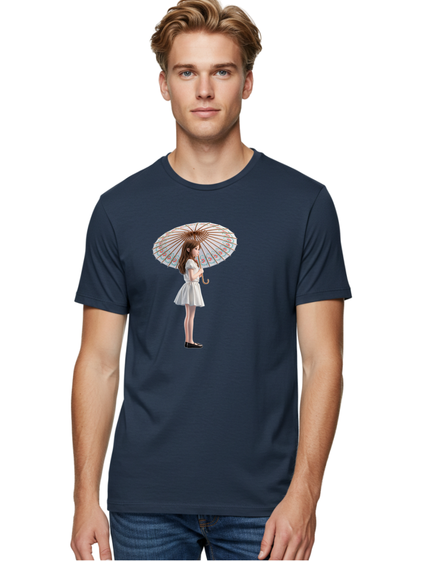 Girl-With-Parasol-3 Men'S Graphic Tee, 100% Cotton, Comfortable Casual Summer Wear, Machine Washable, Vintage Camera, Old Camera, Antique Camera, Black Camera, Classic Photography, Photography Equipment, Nostalgic Device, Film Camera, Bai032