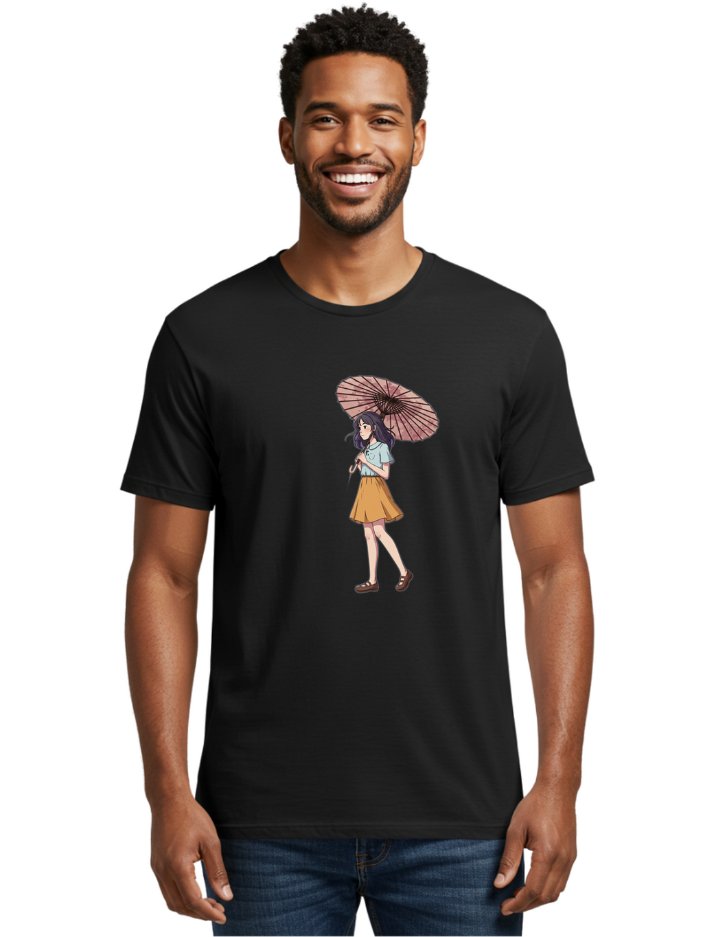 Girl-With-Parasol-4 Men'S Graphic Tee, 100% Cotton, Comfortable Casual Summer Wear, Machine Washable, Vintage Camera, Old Camera, Antique Camera, Black Camera, Classic Photography, Photography Equipment, Nostalgic Device, Film Camera, Bai033