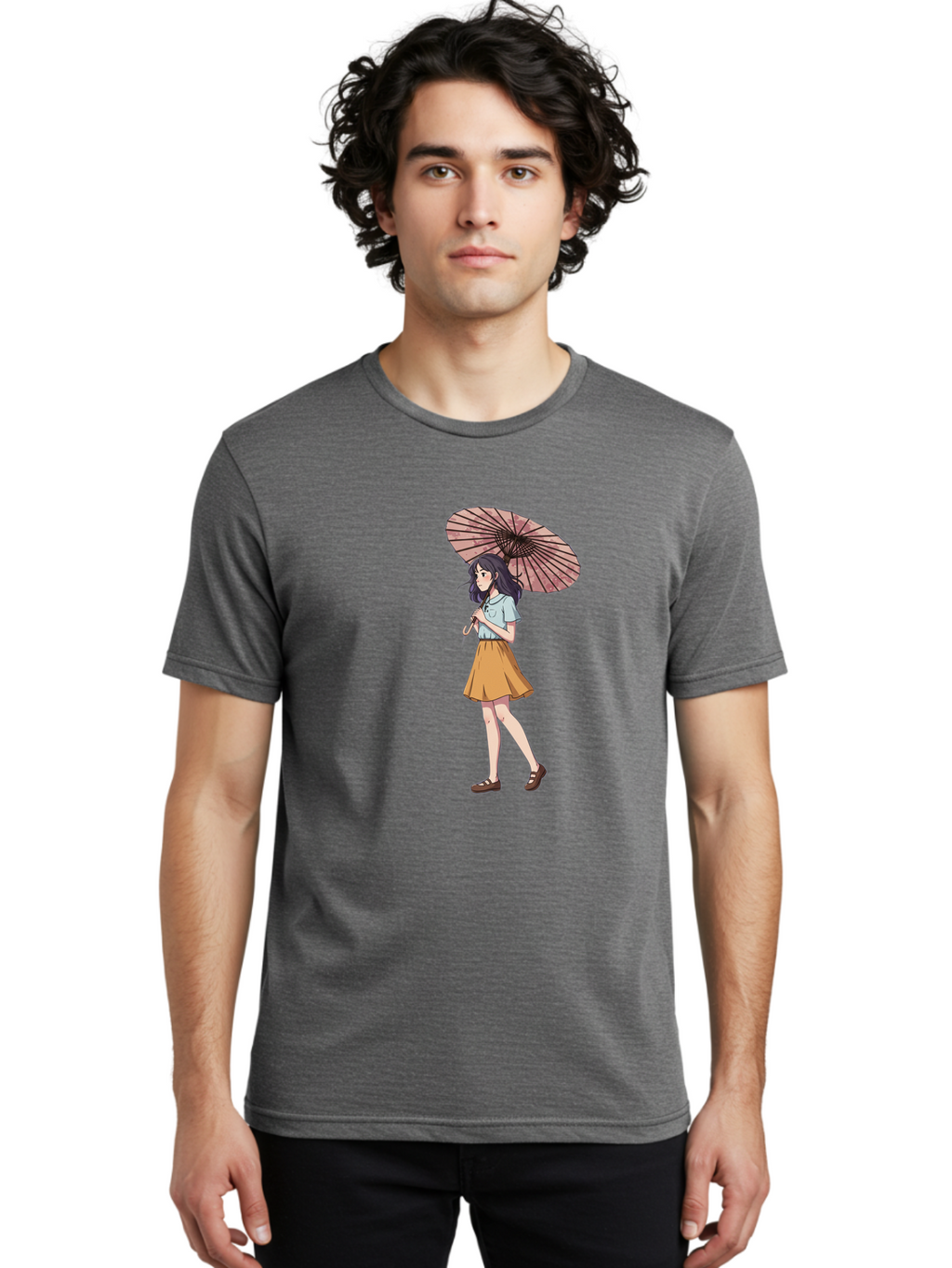 Girl-With-Parasol-4 Men'S Graphic Tee, 100% Cotton, Comfortable Casual Summer Wear, Machine Washable, Vintage Camera, Old Camera, Antique Camera, Black Camera, Classic Photography, Photography Equipment, Nostalgic Device, Film Camera, Bai033