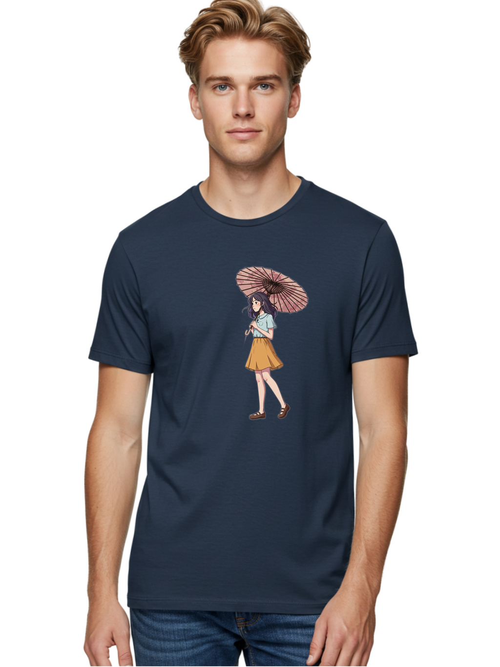 Girl-With-Parasol-4 Men'S Graphic Tee, 100% Cotton, Comfortable Casual Summer Wear, Machine Washable, Vintage Camera, Old Camera, Antique Camera, Black Camera, Classic Photography, Photography Equipment, Nostalgic Device, Film Camera, Bai033