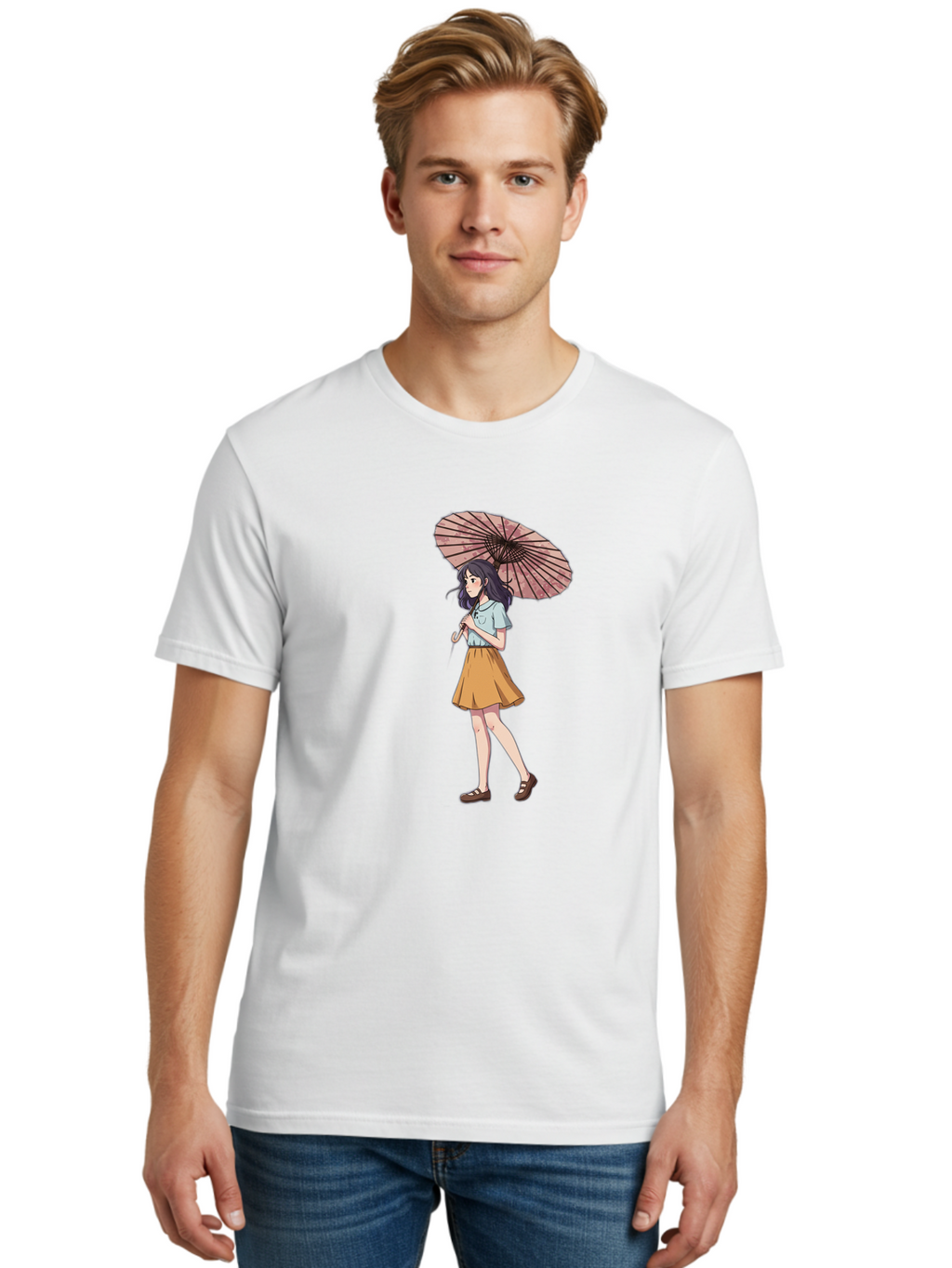 Girl-With-Parasol-4 Men'S Graphic Tee, 100% Cotton, Comfortable Casual Summer Wear, Machine Washable, Vintage Camera, Old Camera, Antique Camera, Black Camera, Classic Photography, Photography Equipment, Nostalgic Device, Film Camera, Bai033