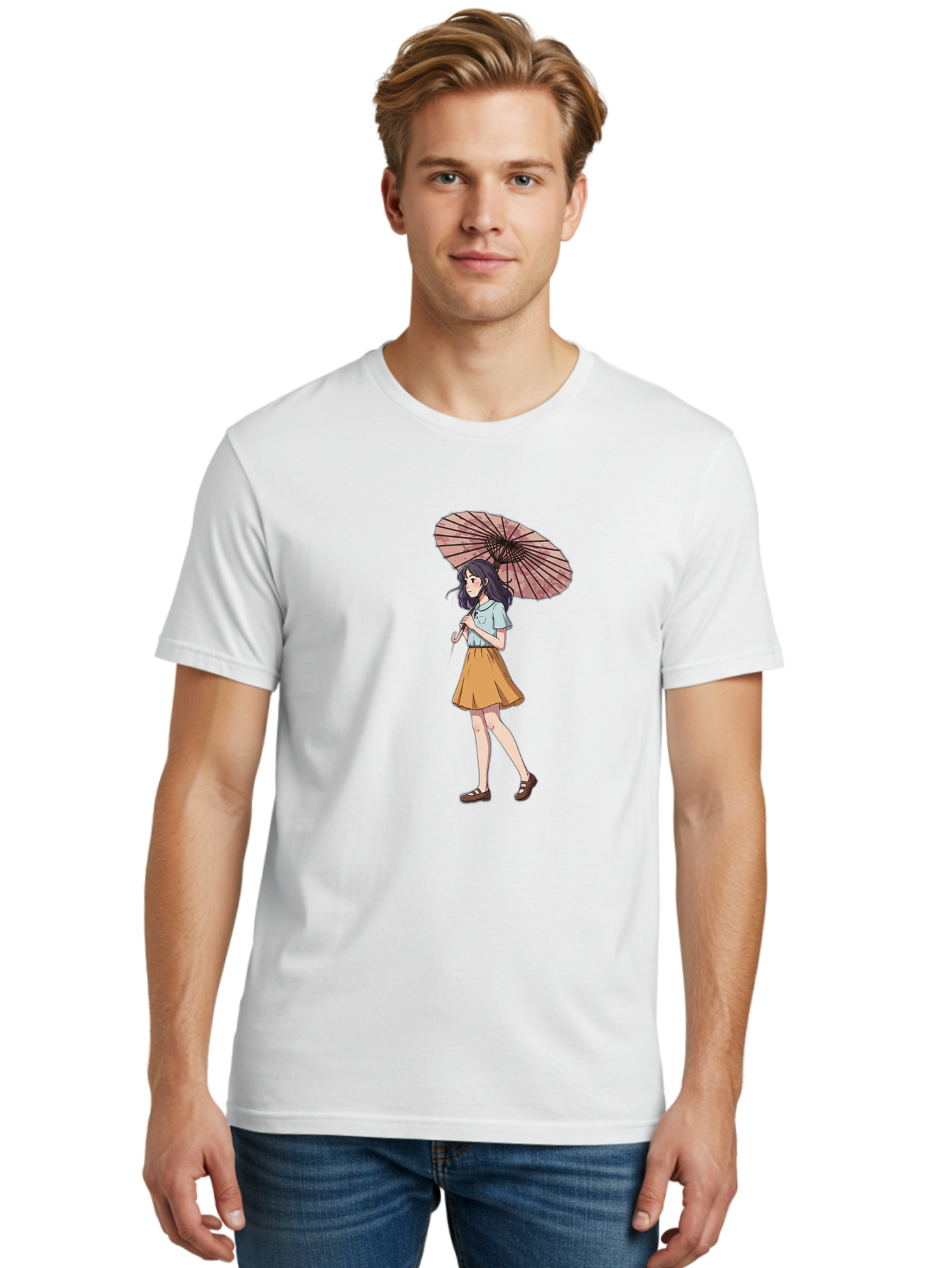 Girl-With-Parasol-4 Men'S Graphic Tee, 100% Cotton, Comfortable Casual Summer Wear, Machine Washable, Vintage Camera, Old Camera, Antique Camera, Black Camera, Classic Photography, Photography Equipment, Nostalgic Device, Film Camera, Bai033