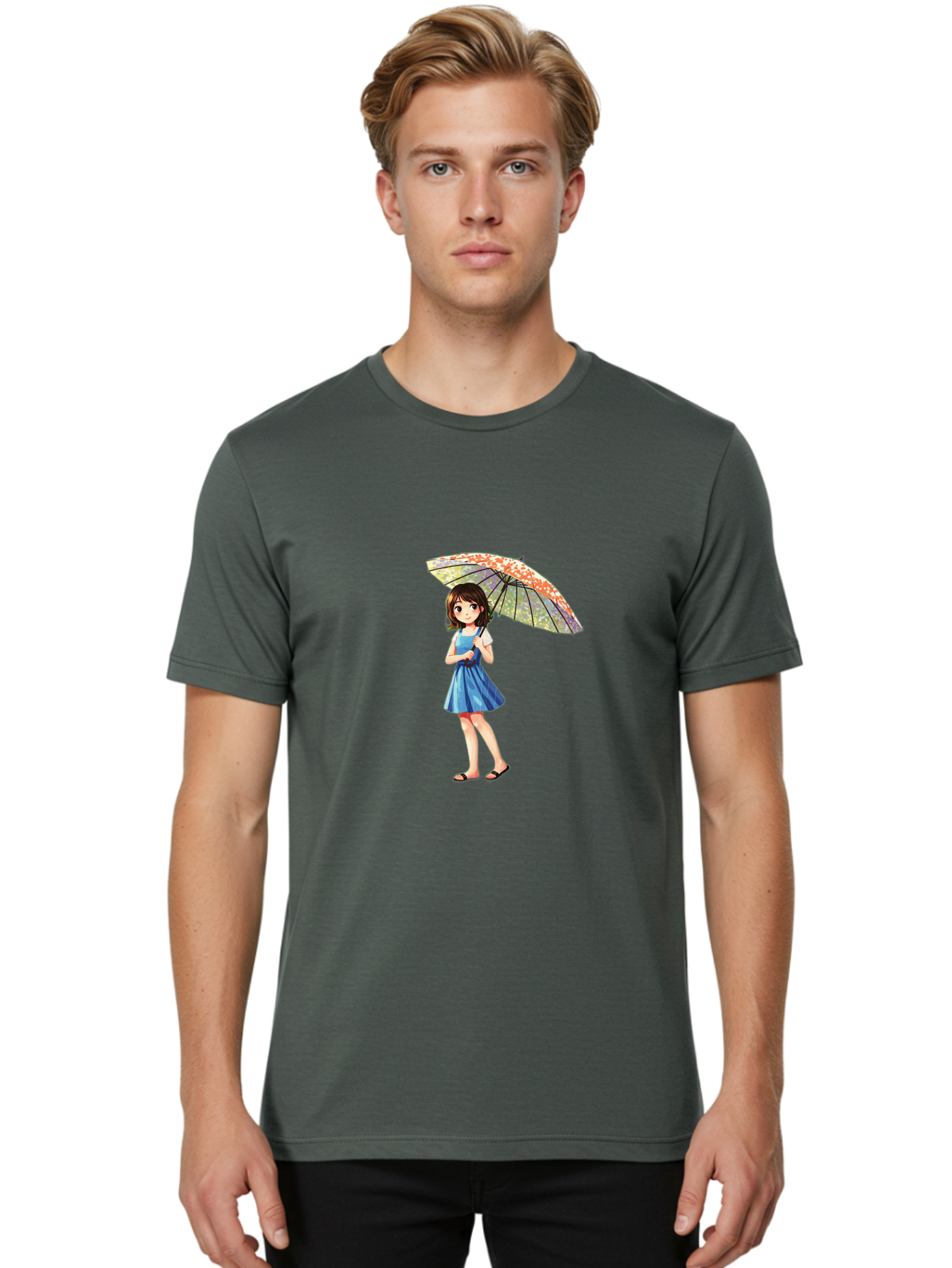 Girl-With-Parasol-5 Men'S Graphic Tee, 100% Cotton, Comfortable Casual Summer Wear, Machine Washable, Vintage Camera, Old Camera, Antique Camera, Black Camera, Classic Photography, Photography Equipment, Nostalgic Device, Film Camera, Bai034