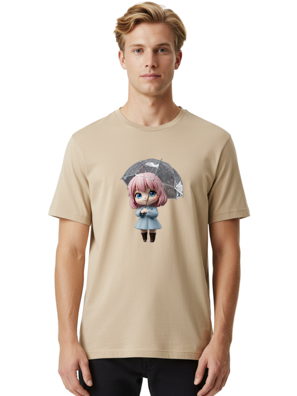 Girl-With-Umbrella-1 Men'S Graphic Tee, 100% Cotton, Comfortable Casual Summer Wear, Machine Washable, Vintage Camera, Old Camera, Antique Camera, Black Camera, Classic Photography, Photography Equipment, Nostalgic Device, Film Camera, Bai037