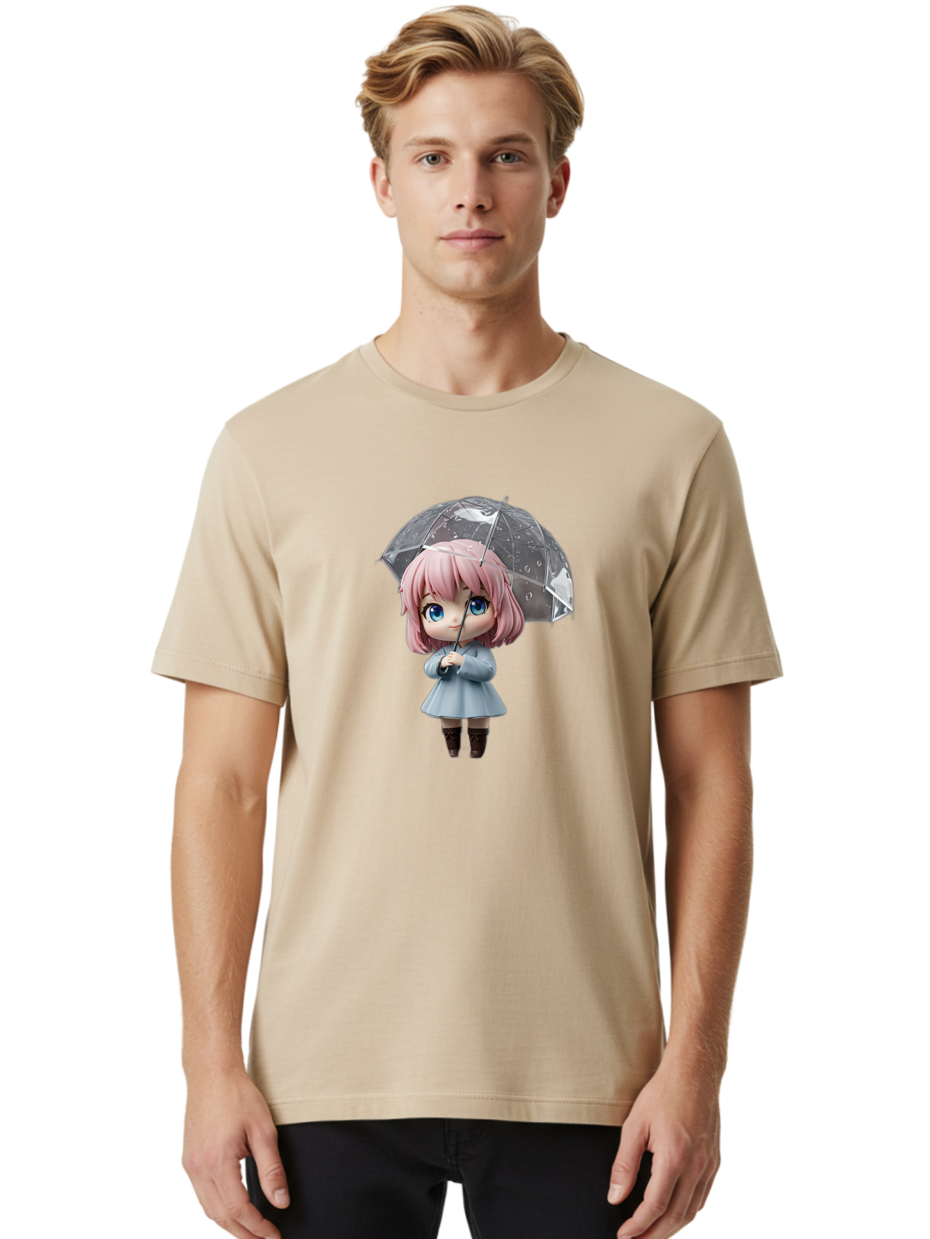 Girl-With-Umbrella-1 Men'S Graphic Tee, 100% Cotton, Comfortable Casual Summer Wear, Machine Washable, Vintage Camera, Old Camera, Antique Camera, Black Camera, Classic Photography, Photography Equipment, Nostalgic Device, Film Camera, Bai037