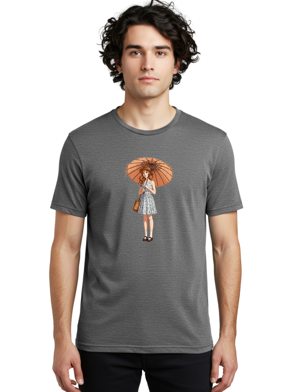 Girl-With-Umbrella-2 Men'S Graphic Tee, 100% Cotton, Comfortable Casual Summer Wear, Machine Washable, Vintage Camera, Old Camera, Antique Camera, Black Camera, Classic Photography, Photography Equipment, Nostalgic Device, Film Camera, Bai038