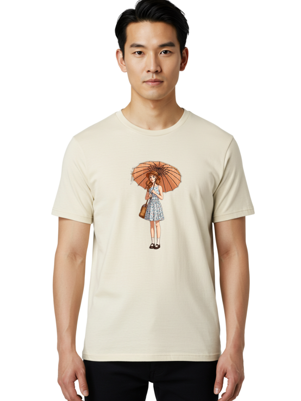 Girl-With-Umbrella-2 Men'S Graphic Tee, 100% Cotton, Comfortable Casual Summer Wear, Machine Washable, Vintage Camera, Old Camera, Antique Camera, Black Camera, Classic Photography, Photography Equipment, Nostalgic Device, Film Camera, Bai038