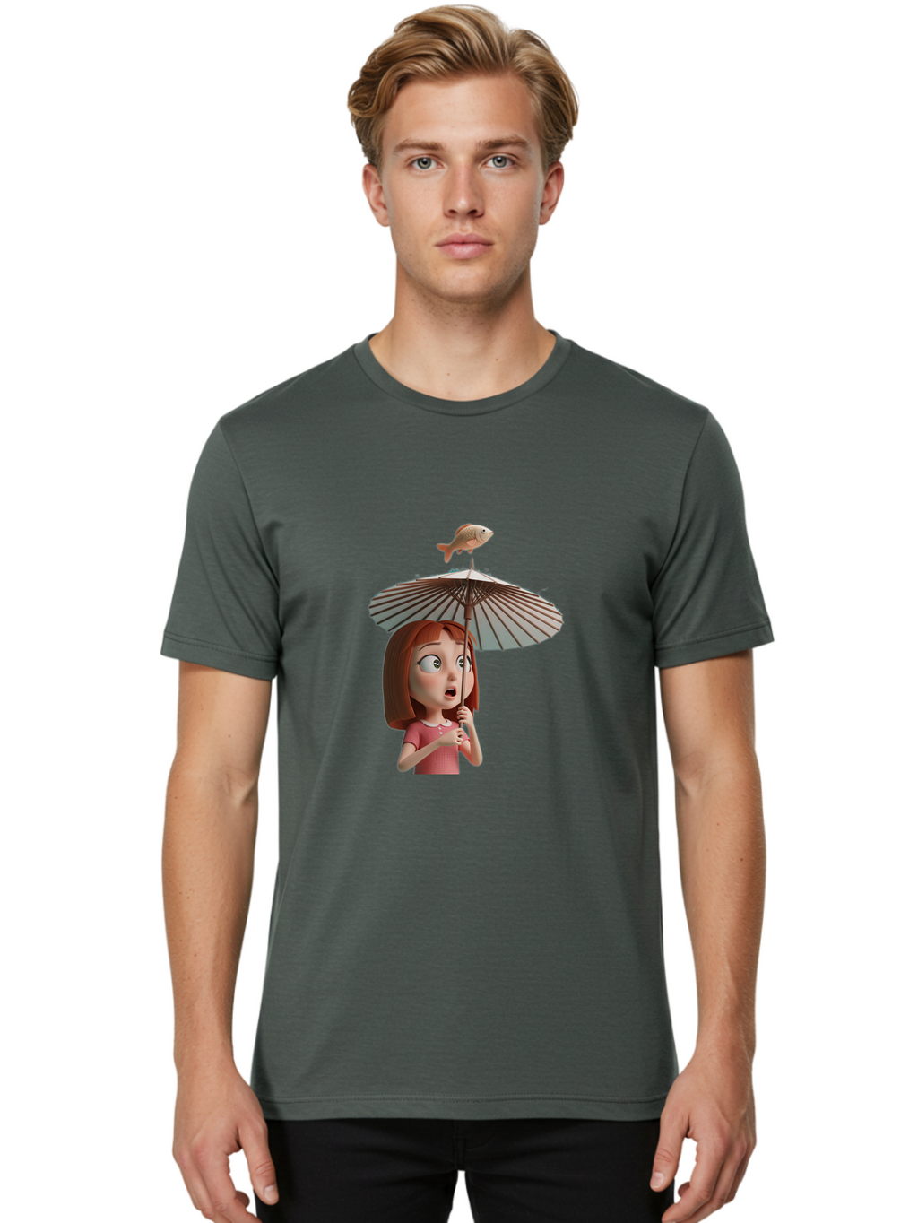 Girl-With-Umbrella-And-Fish Men'S Graphic Tee, 100% Cotton, Comfortable Casual Summer Wear, Machine Washable, Vintage Camera, Old Camera, Antique Camera, Black Camera, Classic Photography, Photography Equipment, Nostalgic Device, Film Camera, Bai039