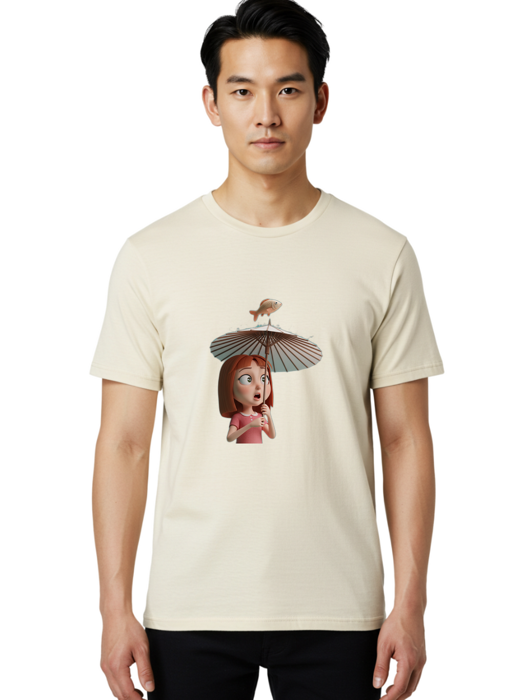 Girl-With-Umbrella-And-Fish Men'S Graphic Tee, 100% Cotton, Comfortable Casual Summer Wear, Machine Washable, Vintage Camera, Old Camera, Antique Camera, Black Camera, Classic Photography, Photography Equipment, Nostalgic Device, Film Camera, Bai039