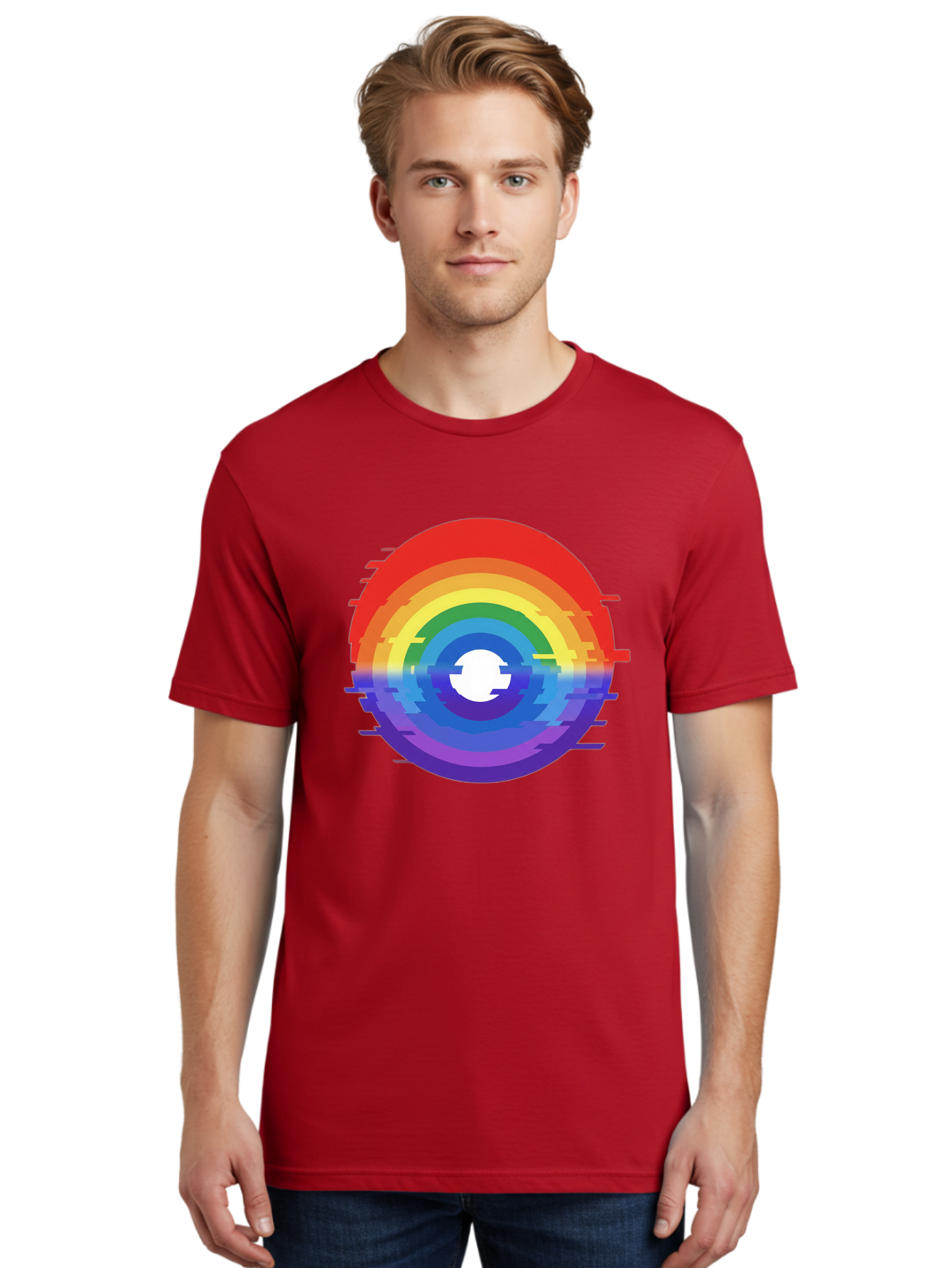 Glitch-Rainbow-Circle Men'S Graphic Tee, 100% Cotton, Comfortable Casual Summer Wear, Machine Washable, Vintage Camera, Old Camera, Antique Camera, Black Camera, Classic Photography, Photography Equipment, Nostalgic Device, Film Camera, Bai043