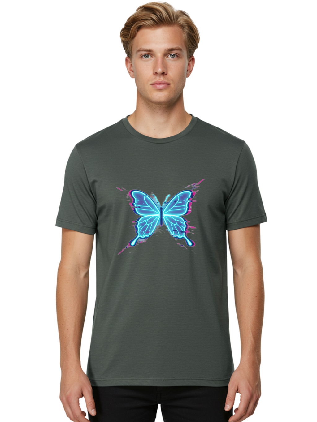 Glowing-Butterfly-1 Men'S Graphic Tee, 100% Cotton, Comfortable Casual Summer Wear, Machine Washable, Vintage Camera, Old Camera, Antique Camera, Black Camera, Classic Photography, Photography Equipment, Nostalgic Device, Film Camera, Bai046
