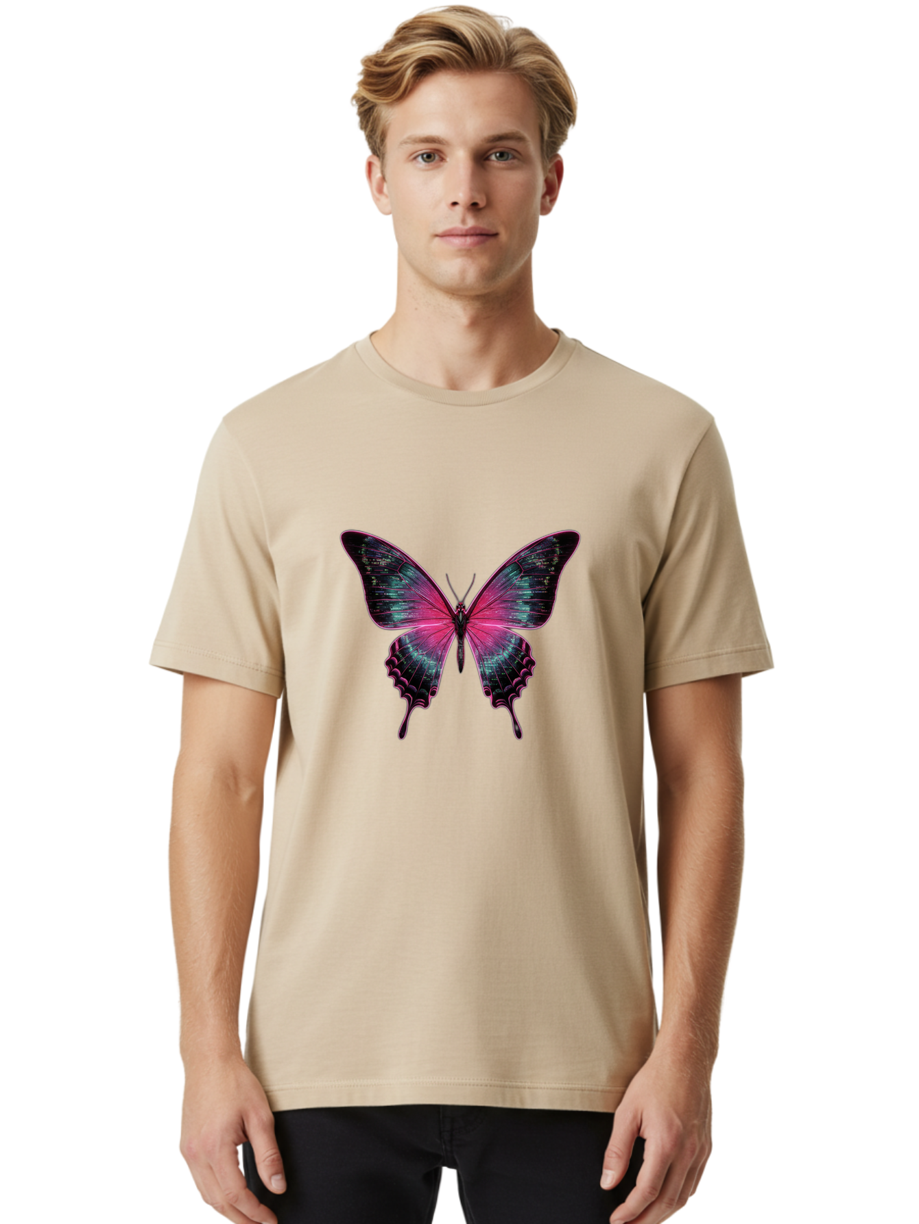 Glowing-Butterfly-2 Men'S Graphic Tee, 100% Cotton, Comfortable Casual Summer Wear, Machine Washable, Vintage Camera, Old Camera, Antique Camera, Black Camera, Classic Photography, Photography Equipment, Nostalgic Device, Film Camera, Bai047