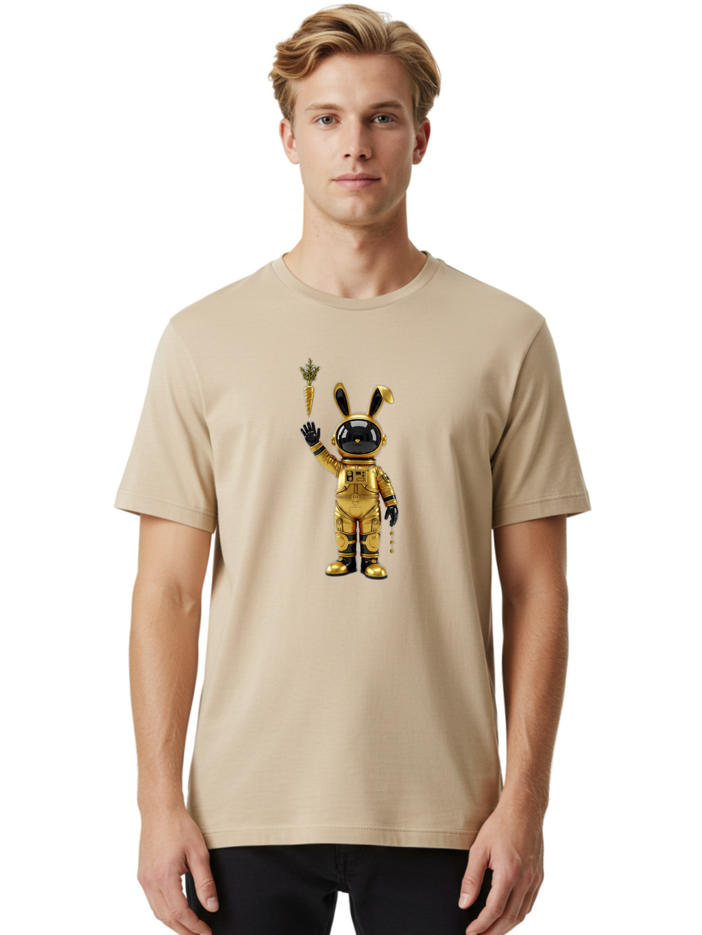 Gold-Space-Bunny Men'S Graphic Tee, 100% Cotton, Comfortable Casual Summer Wear, Machine Washable, Vintage Camera, Old Camera, Antique Camera, Black Camera, Classic Photography, Photography Equipment, Nostalgic Device, Film Camera, Camera Art Bai058