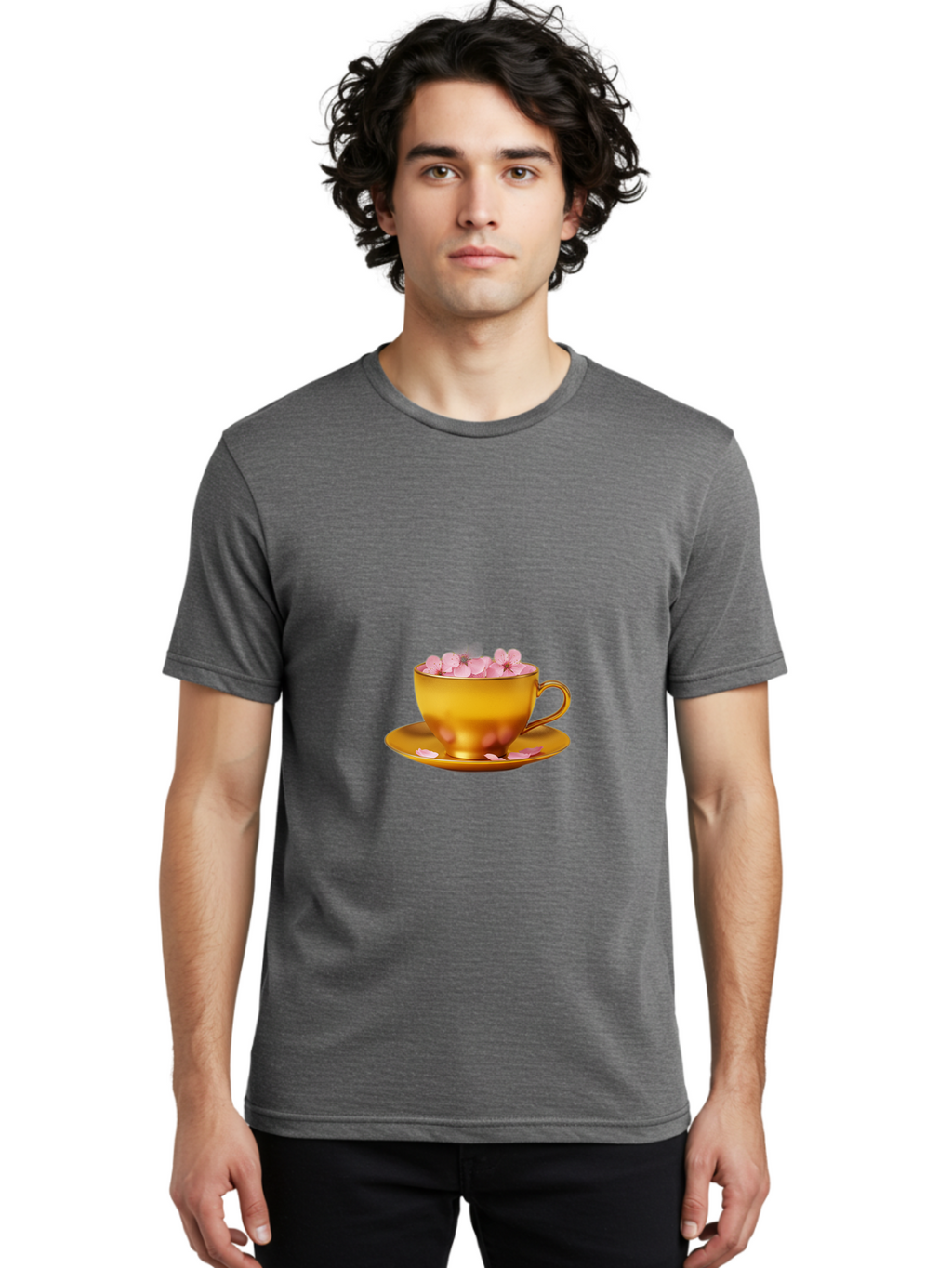 Golden-Cup-With-Petals Men'S Graphic Tee, 100% Cotton, Comfortable Casual Summer Wear, Machine Washable, Vintage Camera, Old Camera, Antique Camera, Black Camera, Classic Photography, Photography Equipment, Nostalgic Device, Film Camera, Bai059