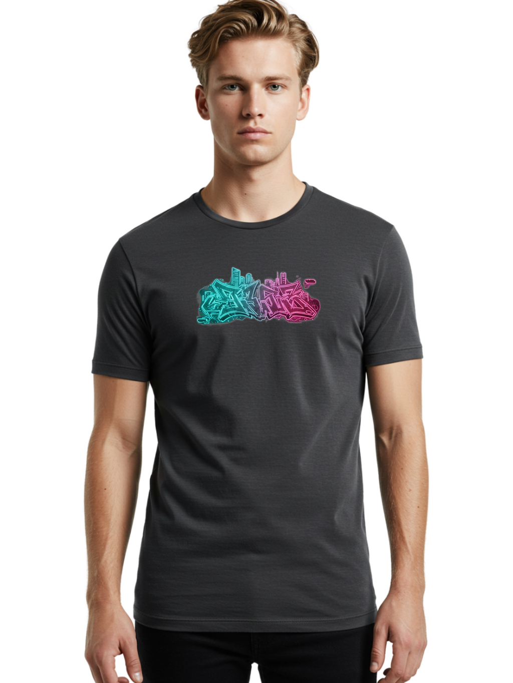 Graffiti-Style-City-Skyline Men'S Graphic Tee, 100% Cotton, Comfortable Casual Summer Wear, Machine Washable, Vintage Camera, Old Camera, Antique Camera, Black Camera, Classic Photography, Photography Equipment, Nostalgic Device, Film Camera, Bai063