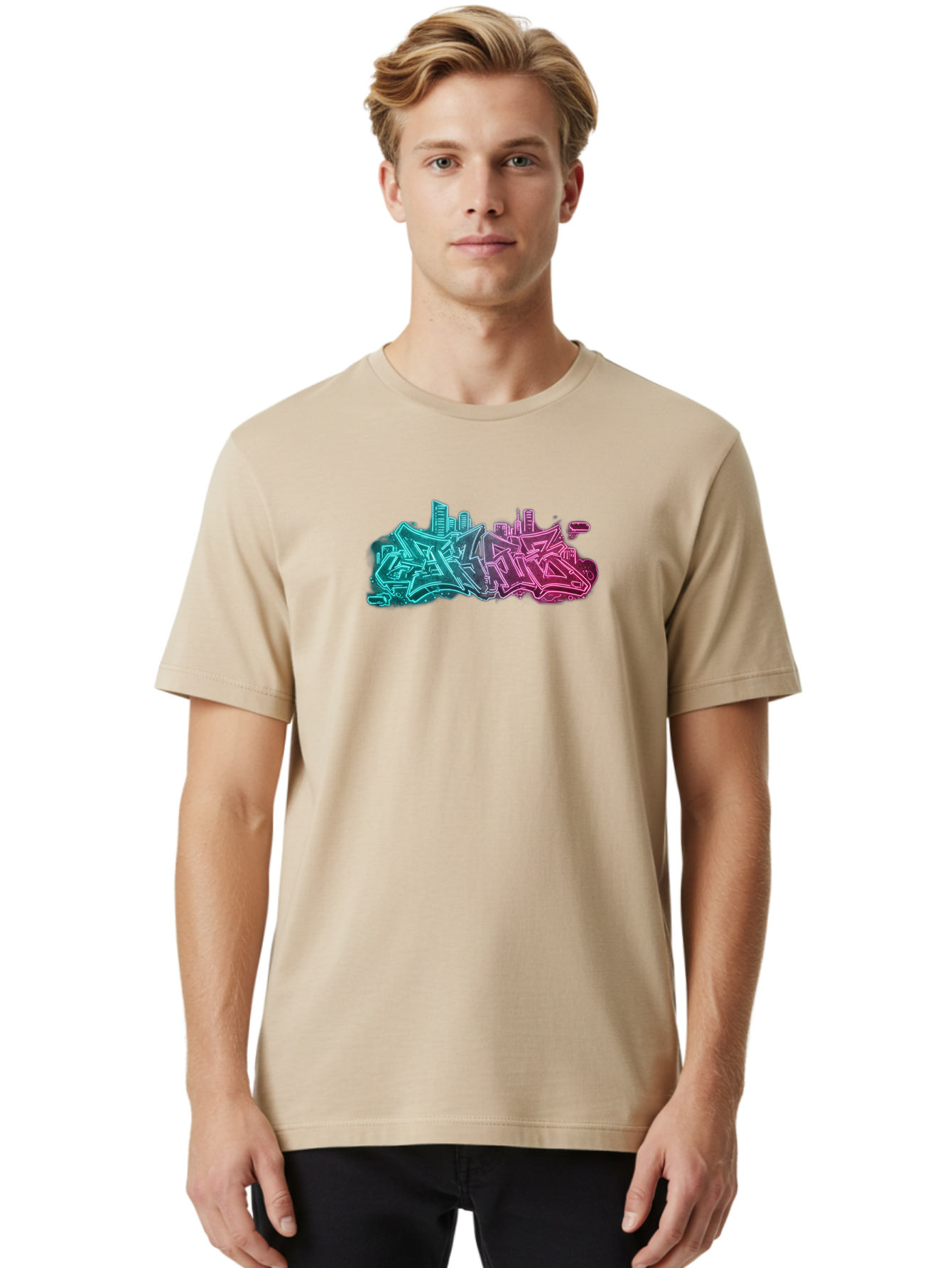 Graffiti-Style-City-Skyline Men'S Graphic Tee, 100% Cotton, Comfortable Casual Summer Wear, Machine Washable, Vintage Camera, Old Camera, Antique Camera, Black Camera, Classic Photography, Photography Equipment, Nostalgic Device, Film Camera, Bai063