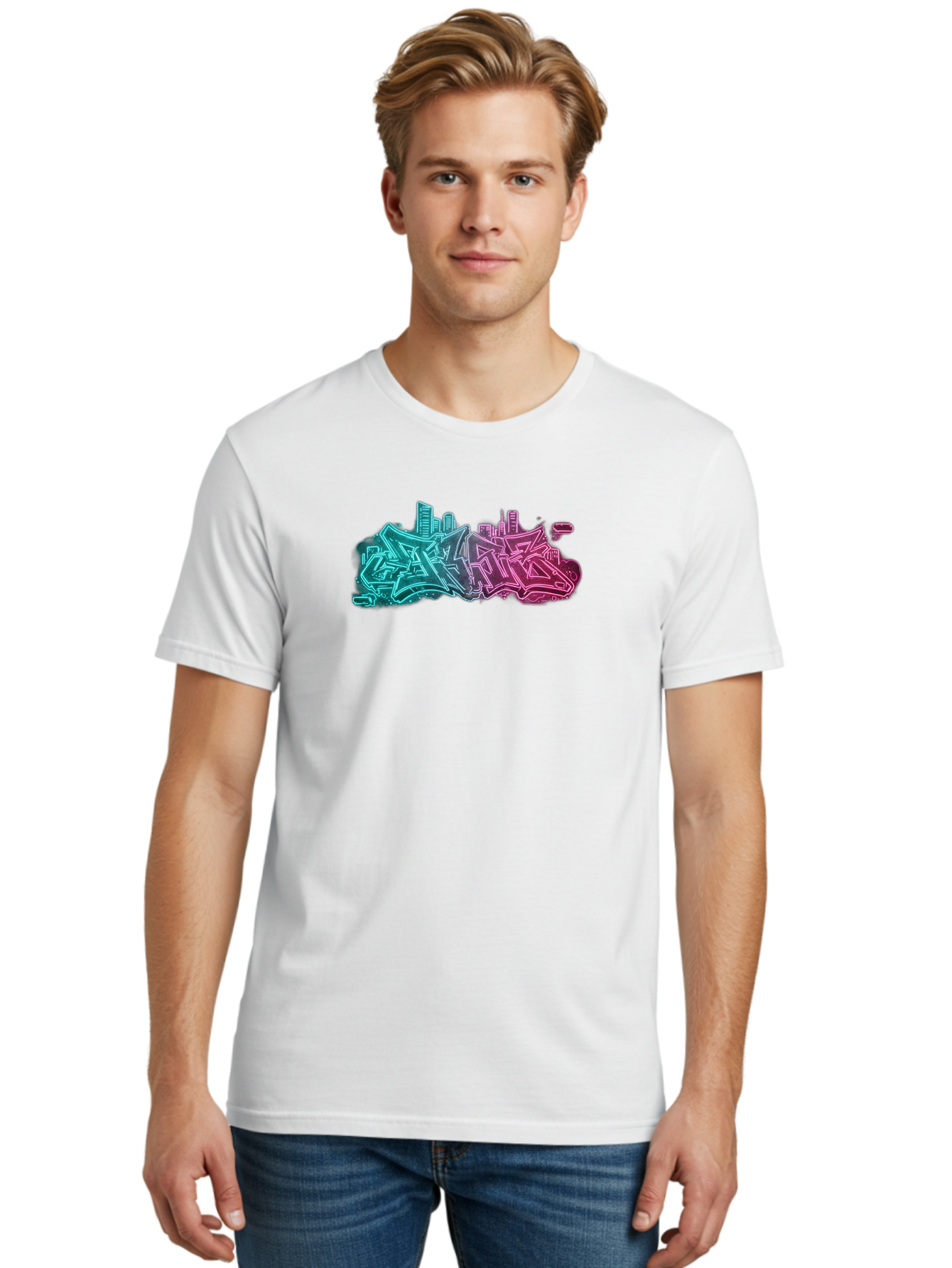 Graffiti-Style-City-Skyline Men'S Graphic Tee, 100% Cotton, Comfortable Casual Summer Wear, Machine Washable, Vintage Camera, Old Camera, Antique Camera, Black Camera, Classic Photography, Photography Equipment, Nostalgic Device, Film Camera, Bai063