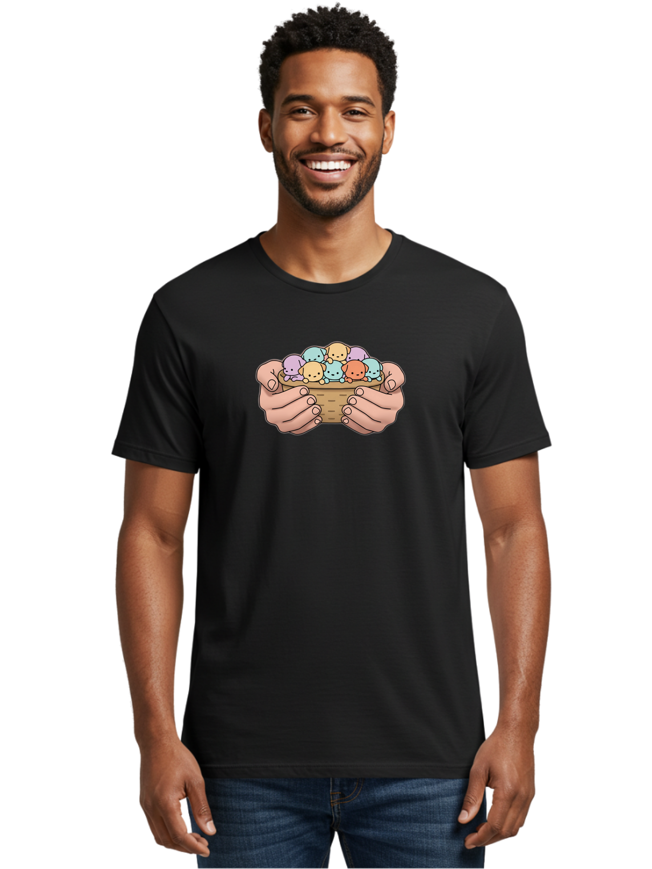 Hands-Holding-Basket-With-Axolotls Men'S Graphic Tee, 100% Cotton, Comfortable Casual Summer Wear, Machine Washable, Vintage Camera, Old Camera, Antique Camera, Black Camera, Classic Photography, Photography Equipment, Nostalgic Device, Bai065