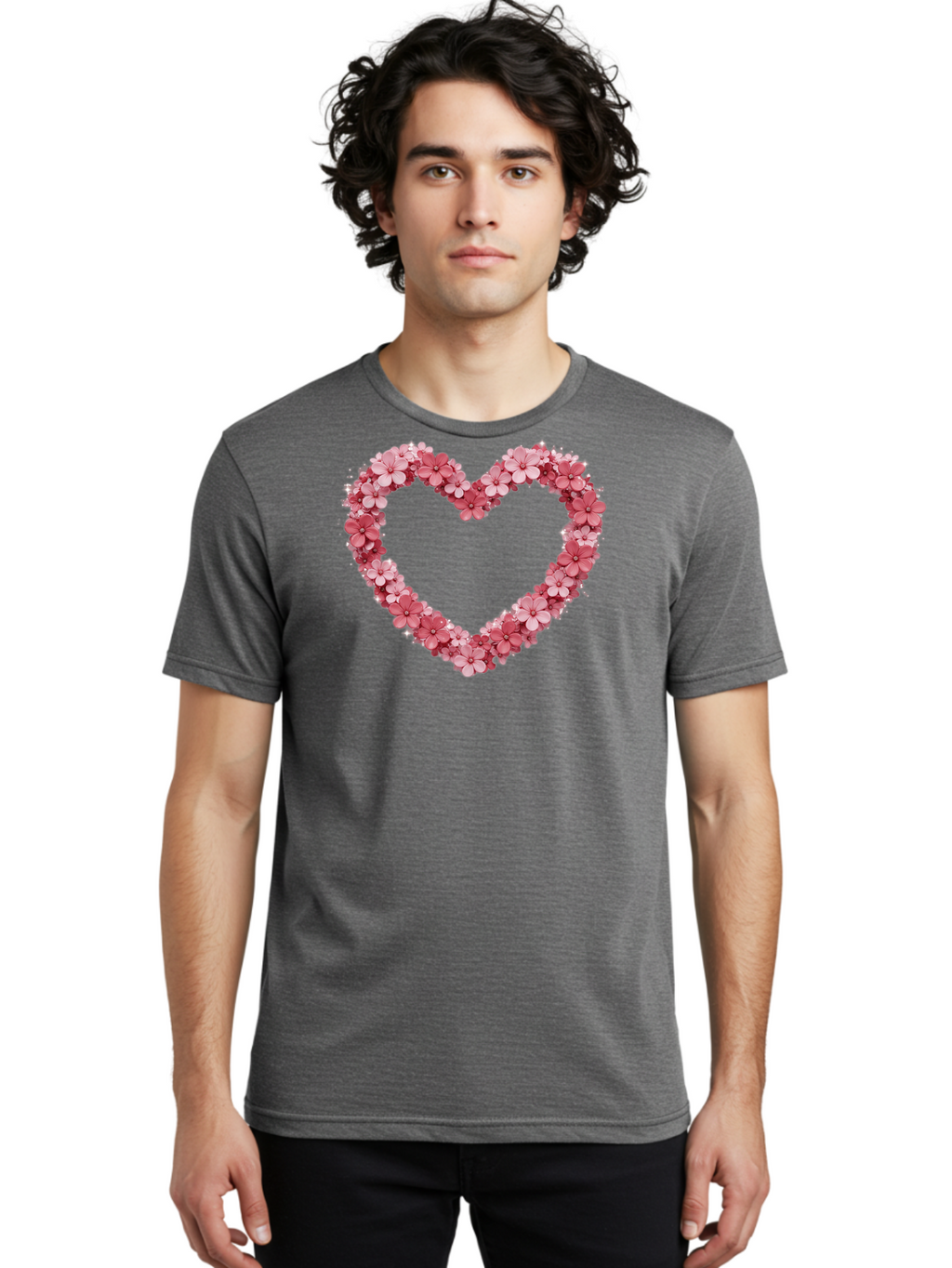 Heart-Shape-With-Pink-Flowers Men'S Graphic Tee, 100% Cotton, Comfortable Casual Summer Wear, Machine Washable, Vintage Camera, Old Camera, Antique Camera, Black Camera, Classic Photography, Photography Equipment, Nostalgic Device, Bai069