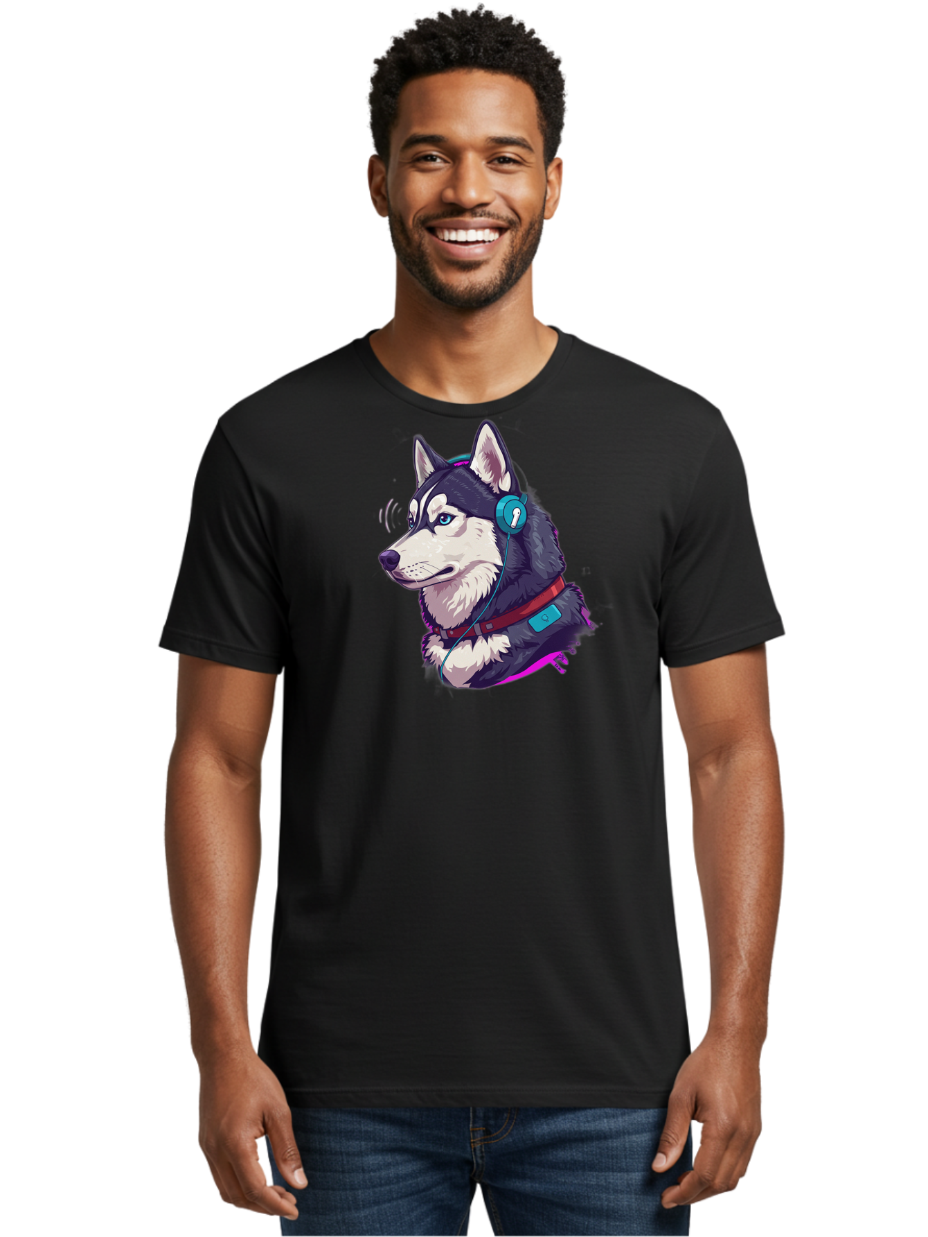 Husky-With-Headphones Men'S Graphic Tee, 100% Cotton, Comfortable Casual Summer Wear, Machine Washable, Vintage Camera, Old Camera, Antique Camera, Black Camera, Classic Photography, Photography Equipment, Nostalgic Device, Film Camera, Bai074