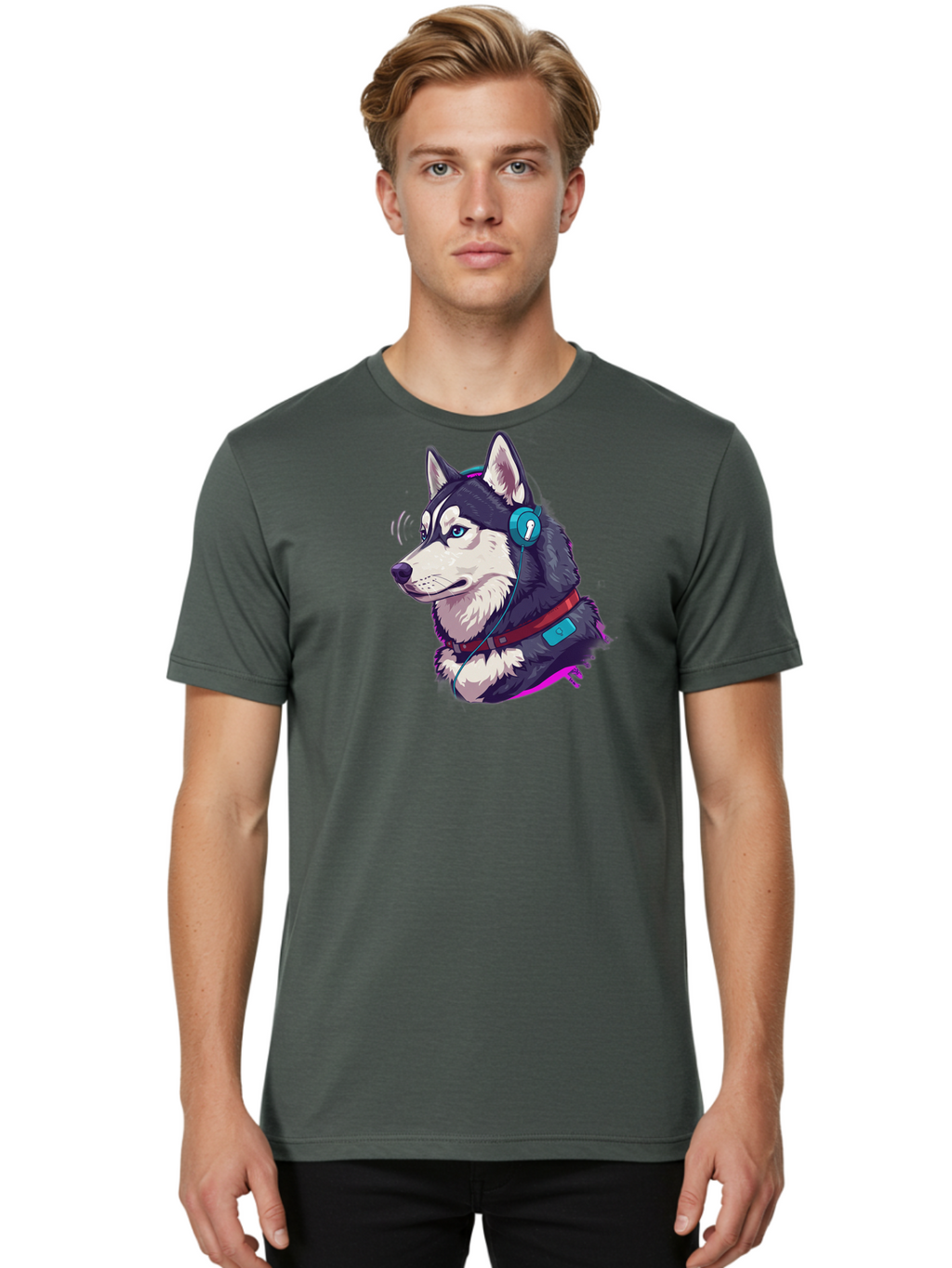 Husky-With-Headphones Men'S Graphic Tee, 100% Cotton, Comfortable Casual Summer Wear, Machine Washable, Vintage Camera, Old Camera, Antique Camera, Black Camera, Classic Photography, Photography Equipment, Nostalgic Device, Film Camera, Bai074