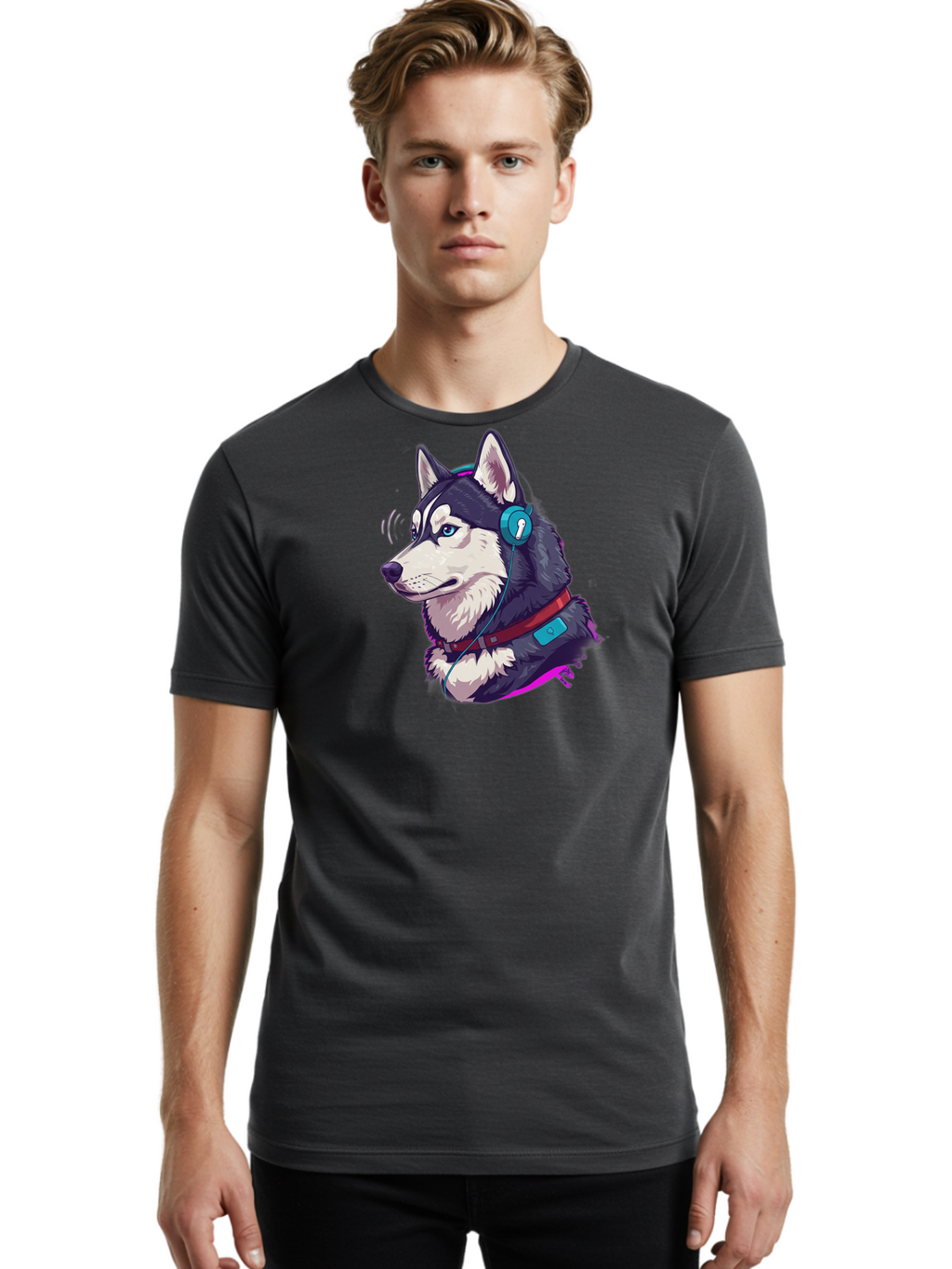 Husky-With-Headphones Men'S Graphic Tee, 100% Cotton, Comfortable Casual Summer Wear, Machine Washable, Vintage Camera, Old Camera, Antique Camera, Black Camera, Classic Photography, Photography Equipment, Nostalgic Device, Film Camera, Bai074