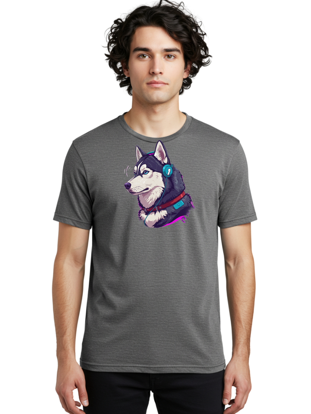 Husky-With-Headphones Men'S Graphic Tee, 100% Cotton, Comfortable Casual Summer Wear, Machine Washable, Vintage Camera, Old Camera, Antique Camera, Black Camera, Classic Photography, Photography Equipment, Nostalgic Device, Film Camera, Bai074
