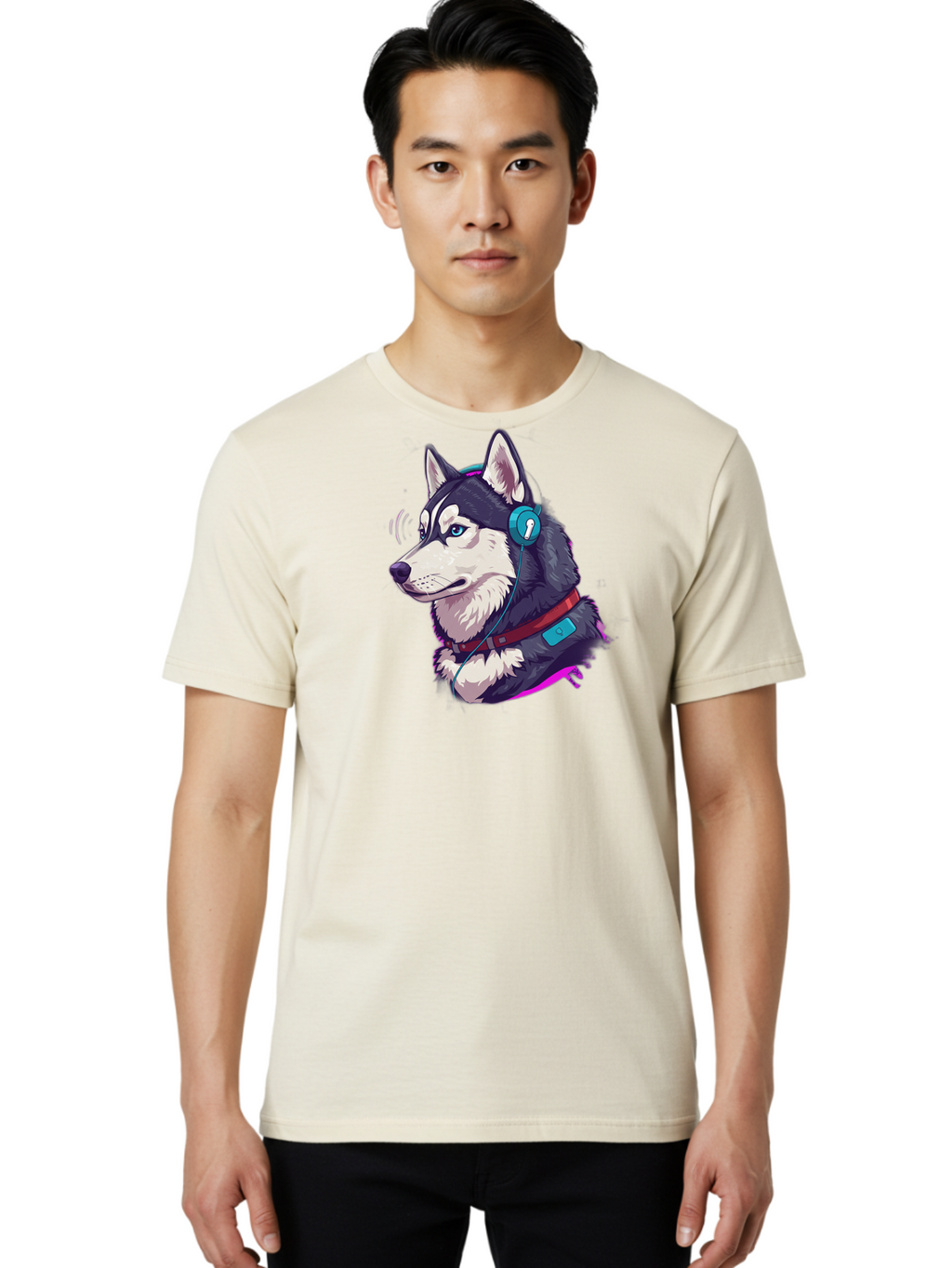 Husky-With-Headphones Men'S Graphic Tee, 100% Cotton, Comfortable Casual Summer Wear, Machine Washable, Vintage Camera, Old Camera, Antique Camera, Black Camera, Classic Photography, Photography Equipment, Nostalgic Device, Film Camera, Bai074