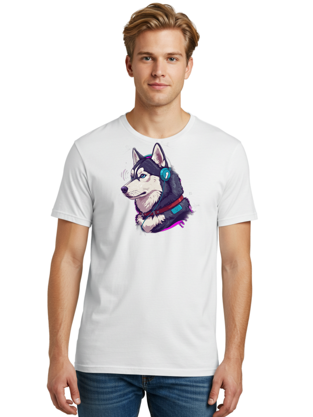 Husky-With-Headphones Men'S Graphic Tee, 100% Cotton, Comfortable Casual Summer Wear, Machine Washable, Vintage Camera, Old Camera, Antique Camera, Black Camera, Classic Photography, Photography Equipment, Nostalgic Device, Film Camera, Bai074