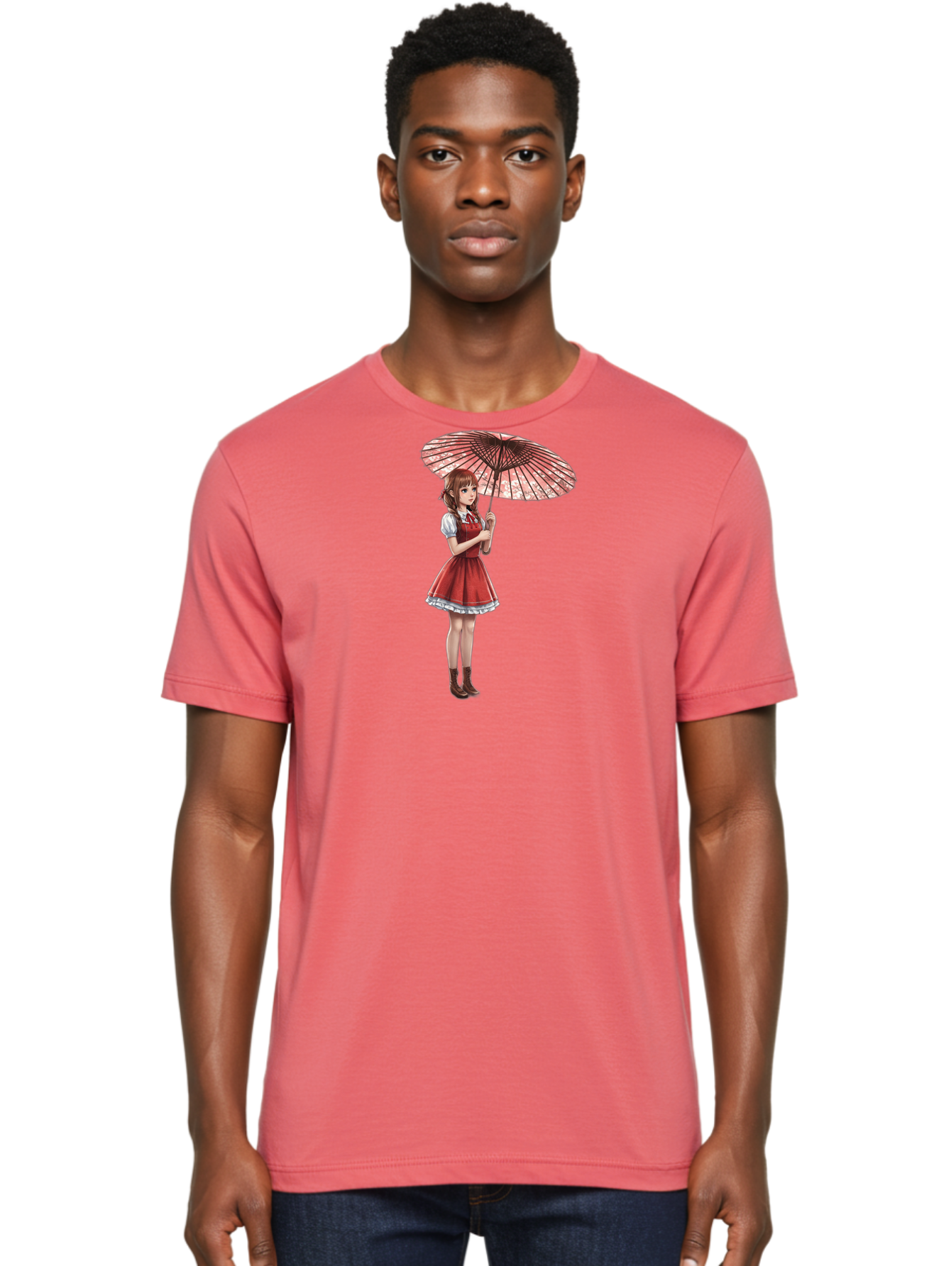 Illustration-Of-Girl-With-Parasol Men'S Graphic Tee, 100% Cotton, Comfortable Casual Summer Wear, Machine Washable, Vintage Camera, Old Camera, Antique Camera, Black Camera, Classic Photography, Photography Equipment, Nostalgic Device, Bai077