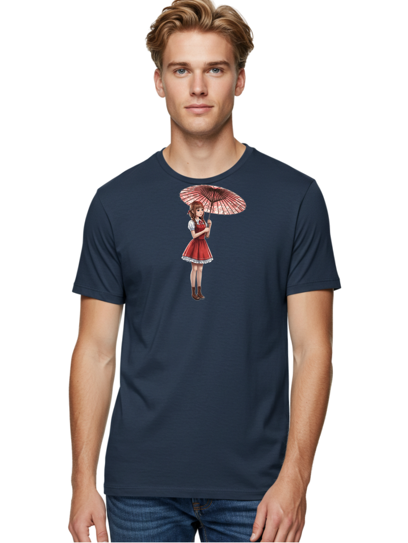 Illustration-Of-Girl-With-Parasol Men'S Graphic Tee, 100% Cotton, Comfortable Casual Summer Wear, Machine Washable, Vintage Camera, Old Camera, Antique Camera, Black Camera, Classic Photography, Photography Equipment, Nostalgic Device, Bai077