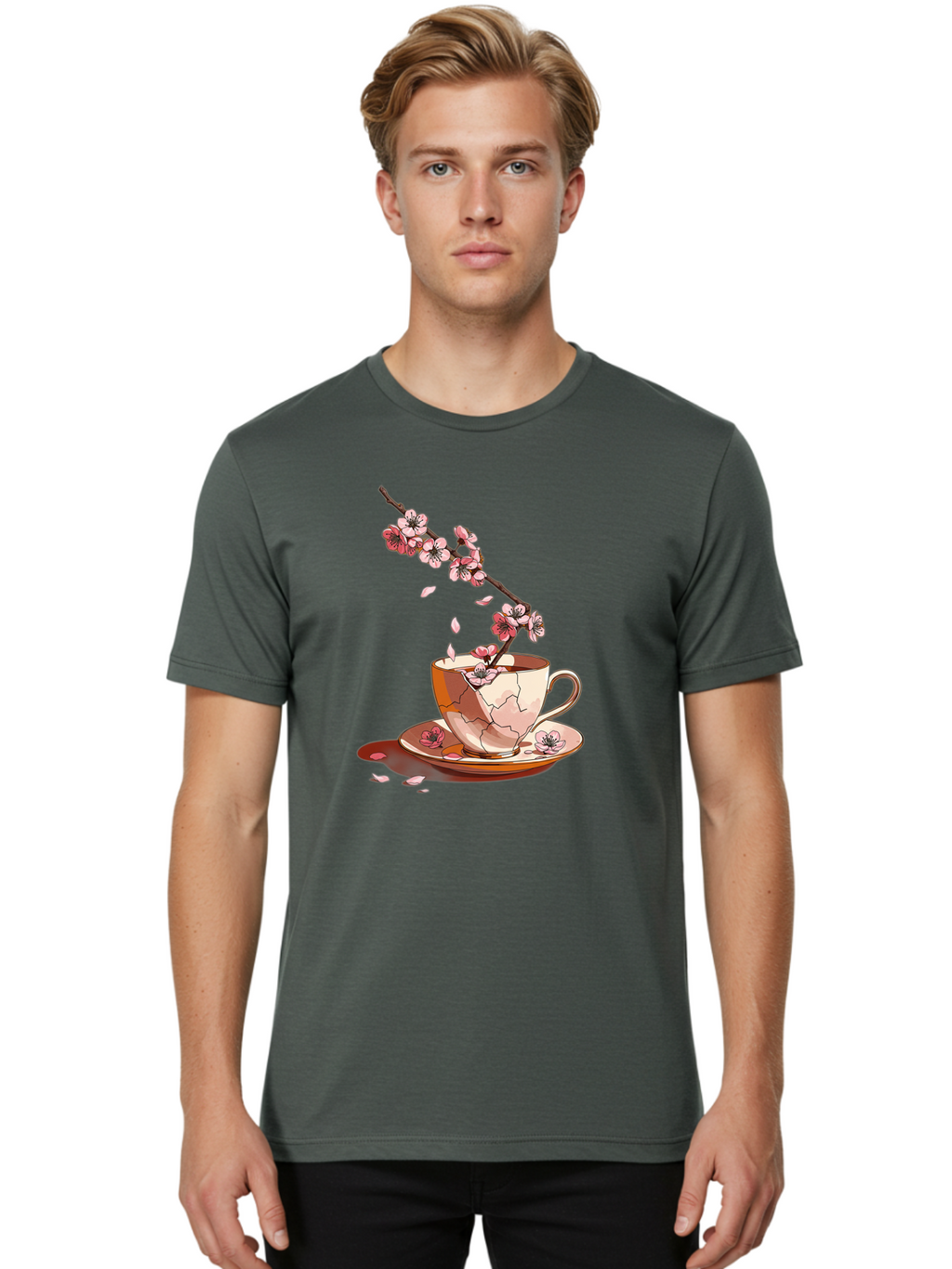 Kintsugi-Tea-Cup Men'S Graphic Tee, 100% Cotton, Comfortable Casual Summer Wear, Machine Washable, Vintage Camera, Old Camera, Antique Camera, Black Camera, Classic Photography, Photography Equipment, Nostalgic Device, Film Camera, Camera Art Bai082