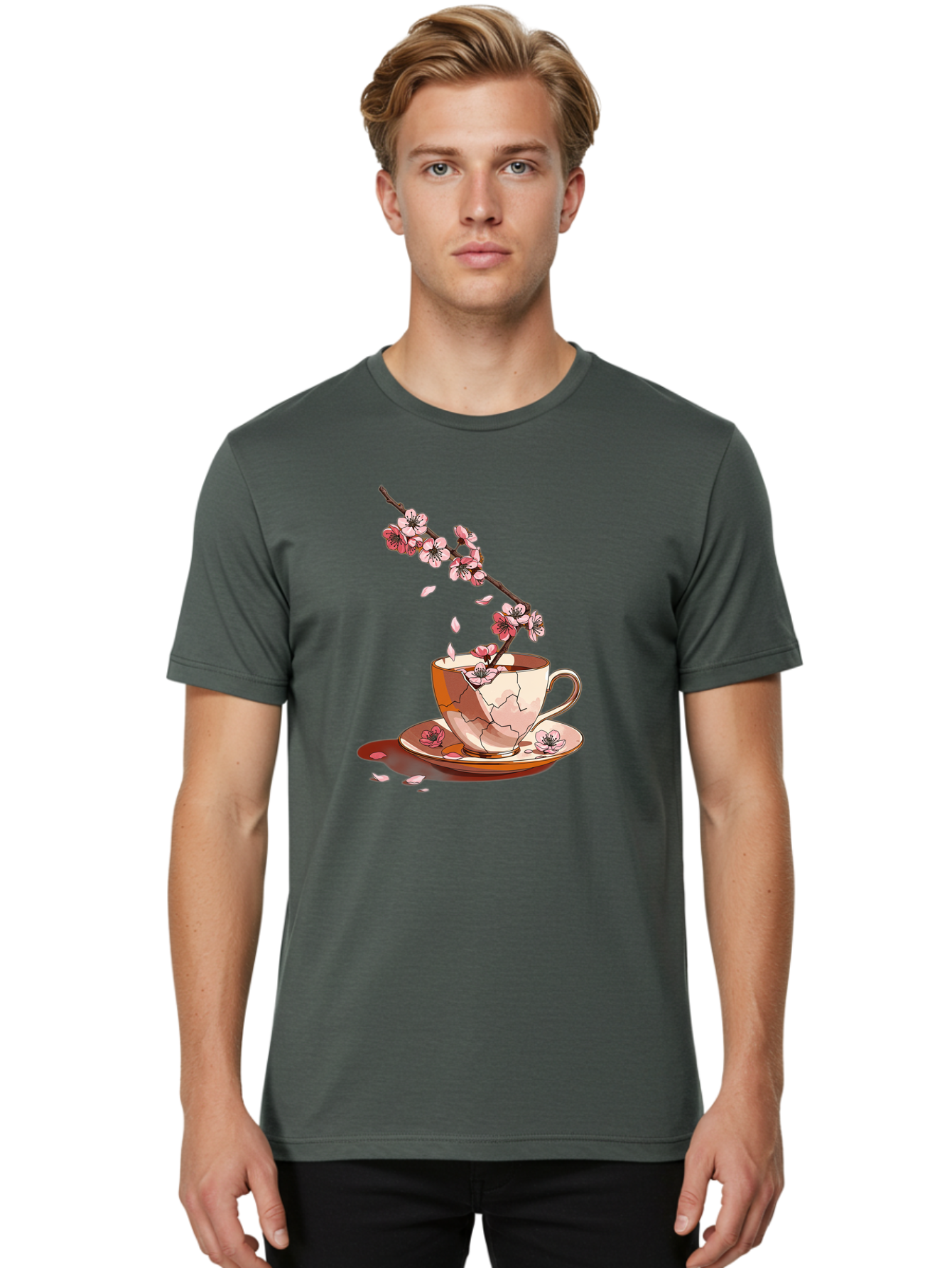 Kintsugi-Tea-Cup Men'S Graphic Tee, 100% Cotton, Comfortable Casual Summer Wear, Machine Washable, Vintage Camera, Old Camera, Antique Camera, Black Camera, Classic Photography, Photography Equipment, Nostalgic Device, Film Camera, Camera Art Bai082
