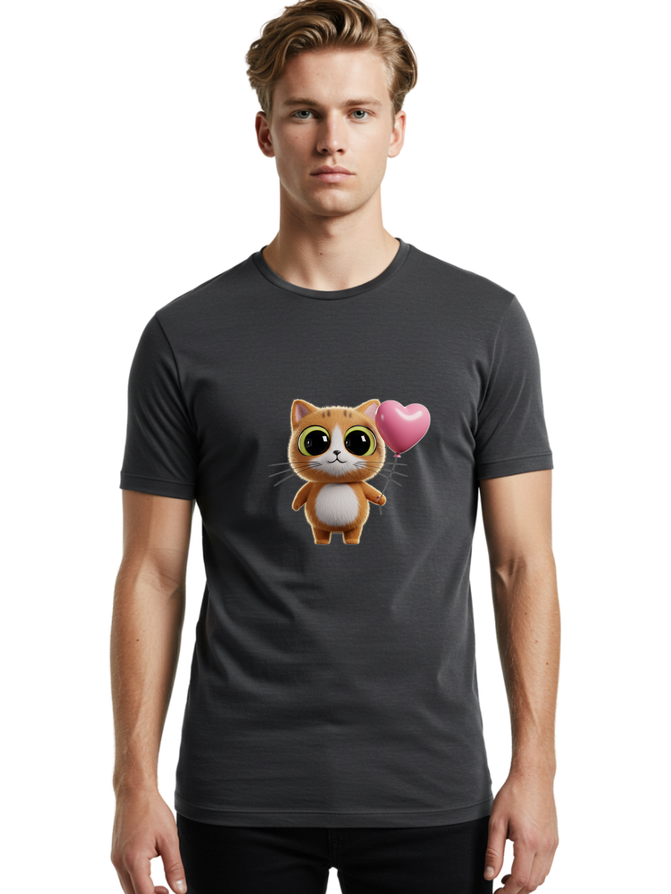 Kitty-With-Heart-Balloon Men'S Graphic Tee, 100% Cotton, Comfortable Casual Summer Wear, Machine Washable, Vintage Camera, Old Camera, Antique Camera, Black Camera, Classic Photography, Photography Equipment, Nostalgic Device, Film Camera, Bai083