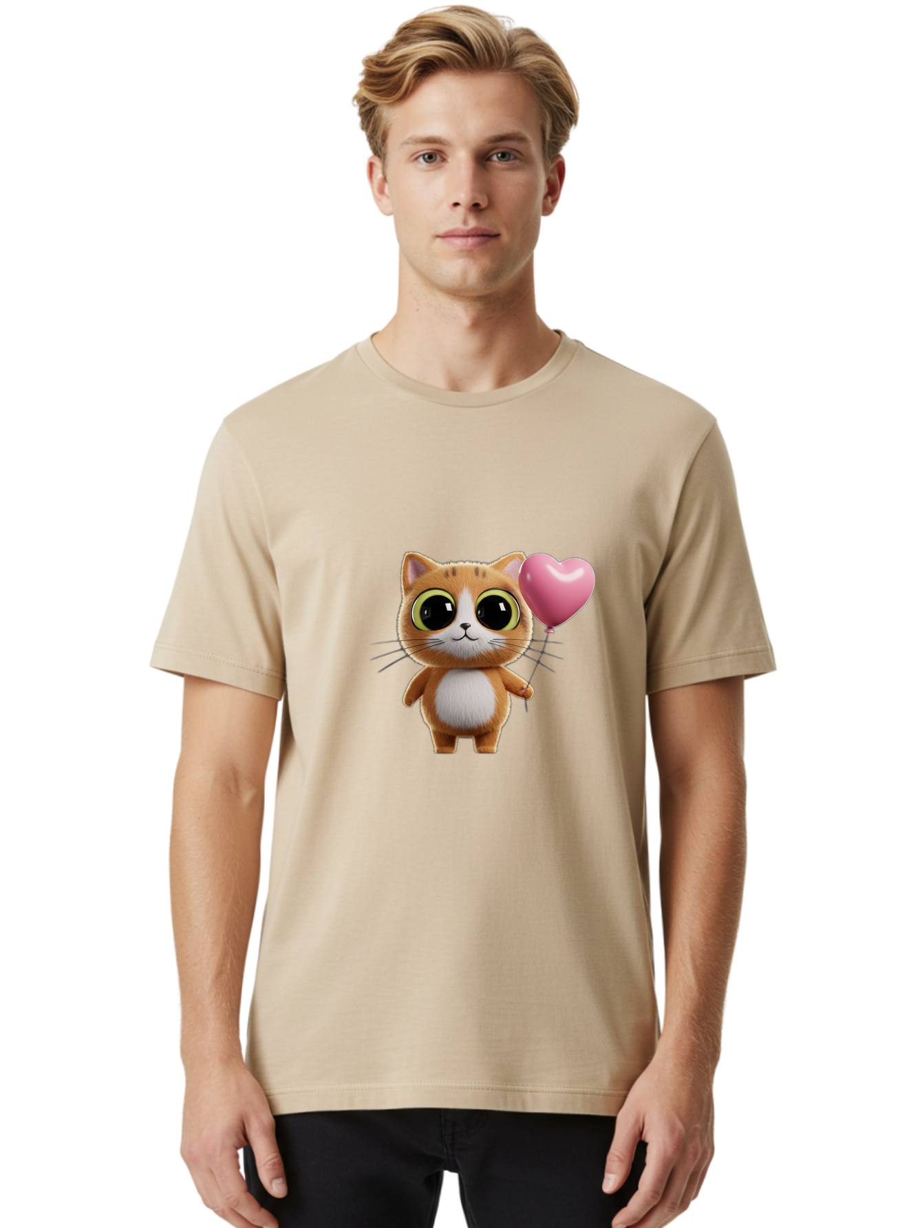 Kitty-With-Heart-Balloon Men'S Graphic Tee, 100% Cotton, Comfortable Casual Summer Wear, Machine Washable, Vintage Camera, Old Camera, Antique Camera, Black Camera, Classic Photography, Photography Equipment, Nostalgic Device, Film Camera, Bai083