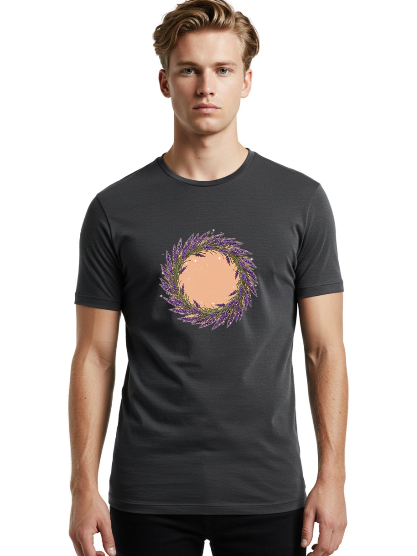 Lavender-Wreath Men'S Graphic Tee, 100% Cotton, Comfortable Casual Summer Wear, Machine Washable, Vintage Camera, Old Camera, Antique Camera, Black Camera, Classic Photography, Photography Equipment, Nostalgic Device, Film Camera, Camera Art Bai087