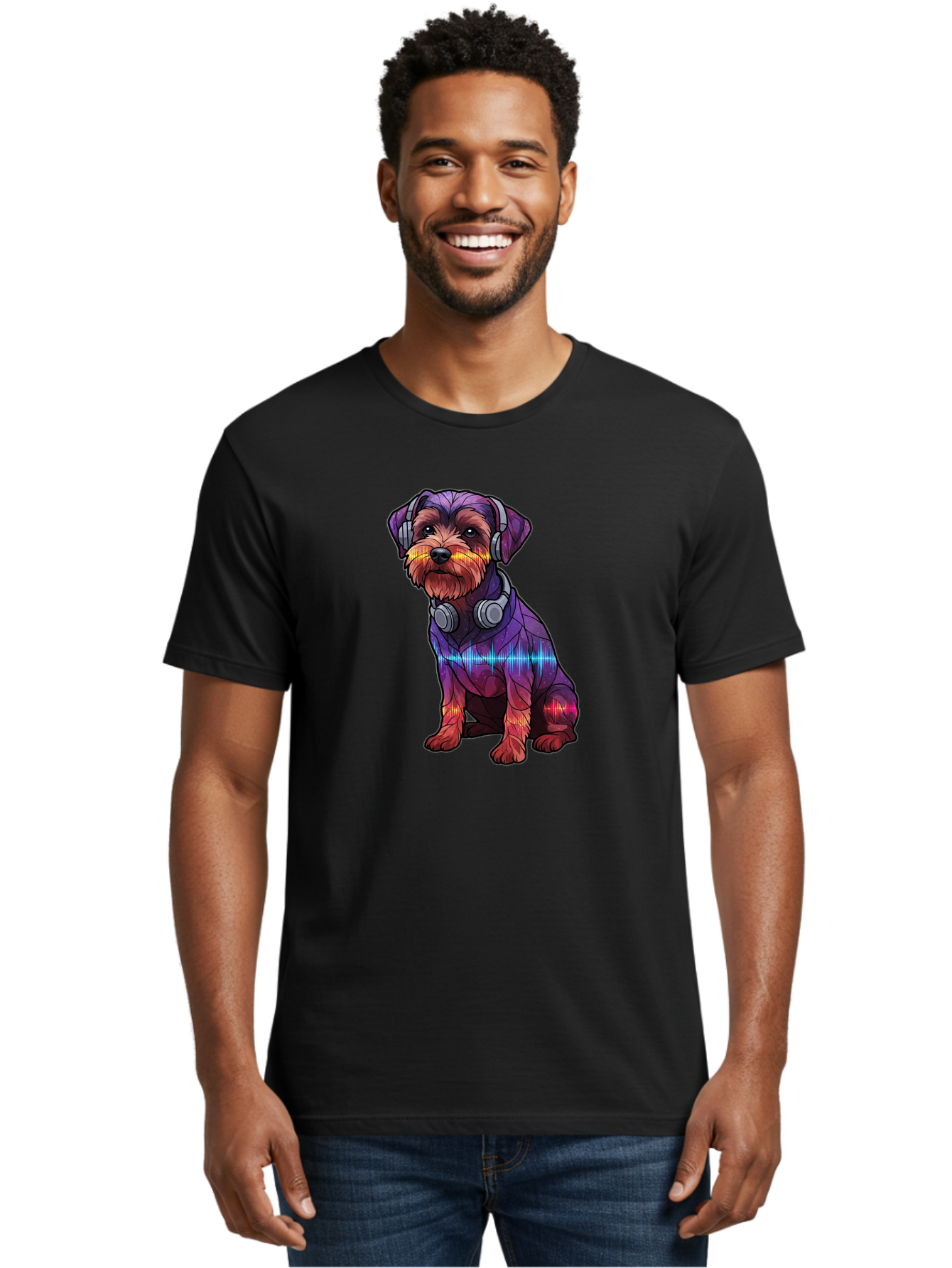 Low-Poly-Dog-Wearing-Headphones Men'S Graphic Tee, 100% Cotton, Comfortable Casual Summer Wear, Machine Washable, Vintage Camera, Old Camera, Antique Camera, Black Camera, Classic Photography, Photography Equipment, Nostalgic Device, Bai106