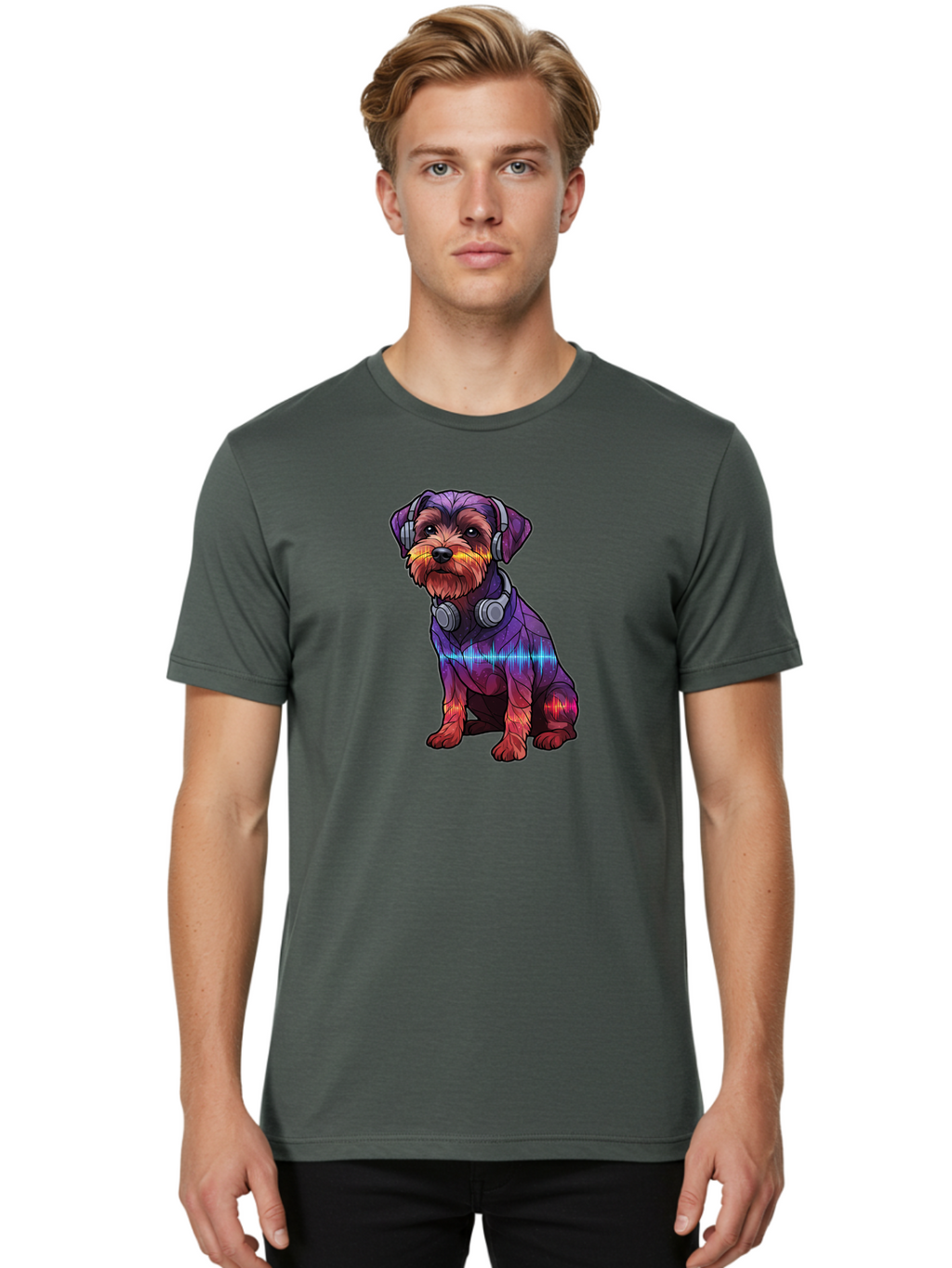 Low-Poly-Dog-Wearing-Headphones Men'S Graphic Tee, 100% Cotton, Comfortable Casual Summer Wear, Machine Washable, Vintage Camera, Old Camera, Antique Camera, Black Camera, Classic Photography, Photography Equipment, Nostalgic Device, Bai106
