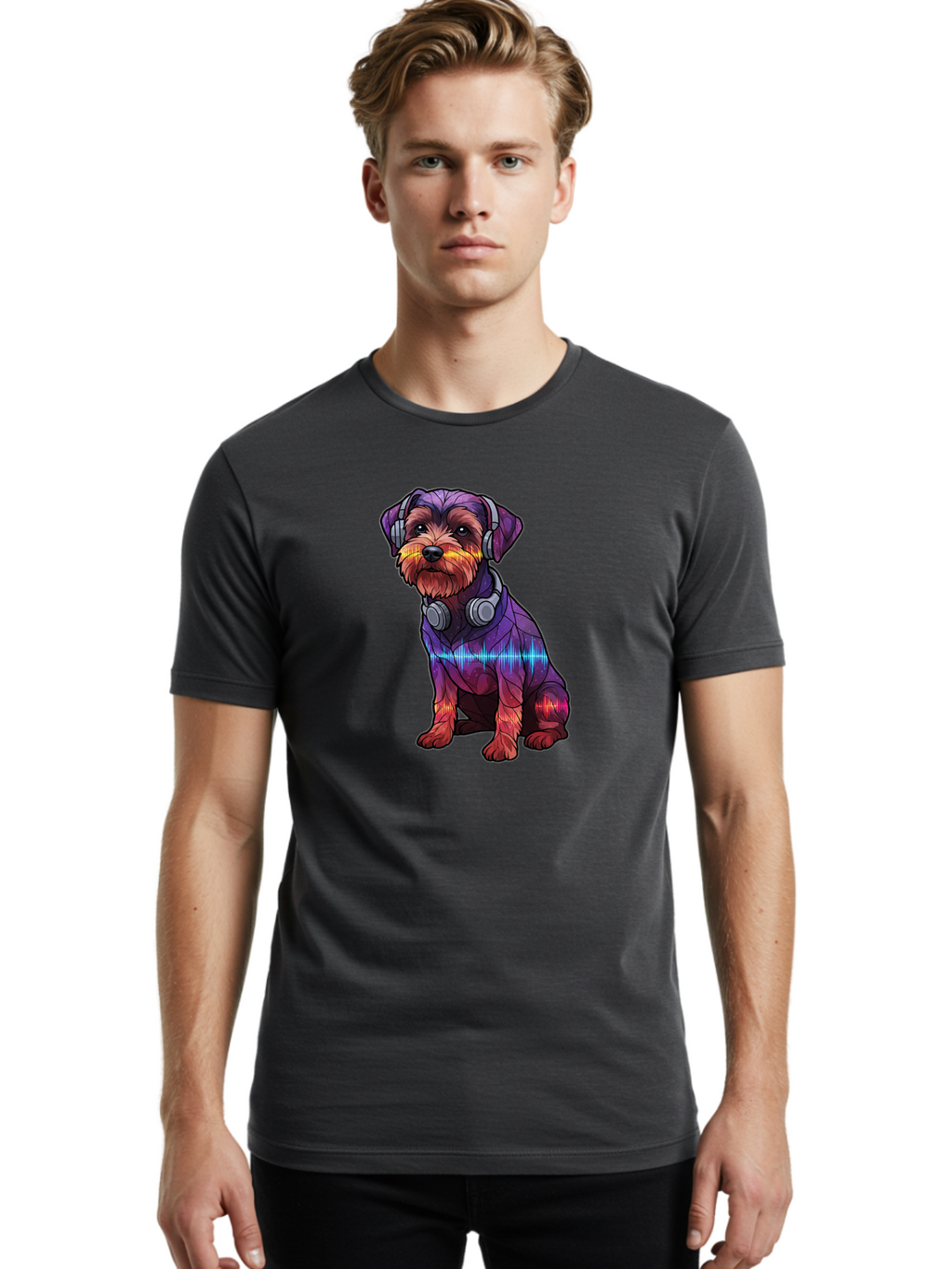Low-Poly-Dog-Wearing-Headphones Men'S Graphic Tee, 100% Cotton, Comfortable Casual Summer Wear, Machine Washable, Vintage Camera, Old Camera, Antique Camera, Black Camera, Classic Photography, Photography Equipment, Nostalgic Device, Bai106