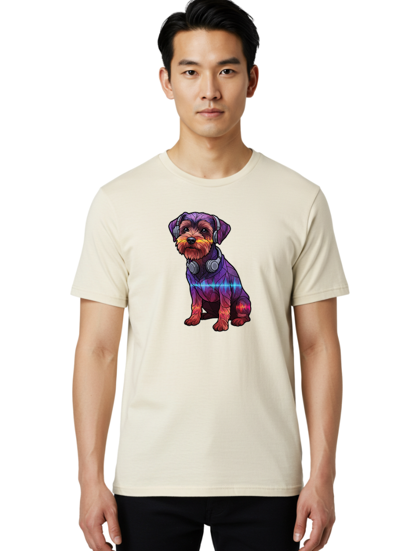 Low-Poly-Dog-Wearing-Headphones Men'S Graphic Tee, 100% Cotton, Comfortable Casual Summer Wear, Machine Washable, Vintage Camera, Old Camera, Antique Camera, Black Camera, Classic Photography, Photography Equipment, Nostalgic Device, Bai106