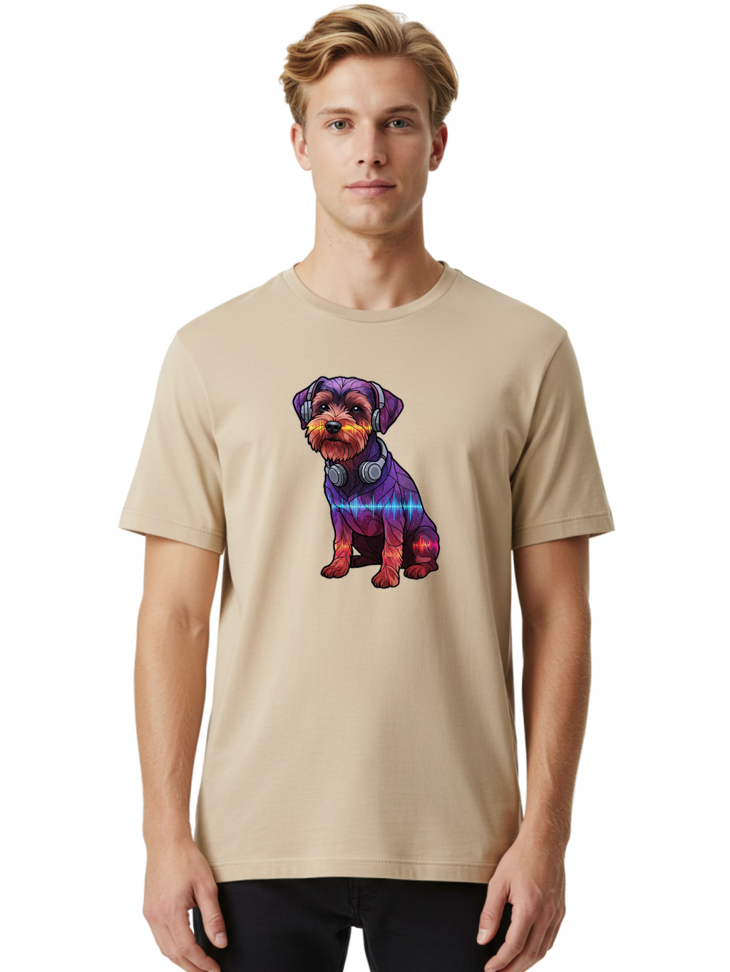 Low-Poly-Dog-Wearing-Headphones Men'S Graphic Tee, 100% Cotton, Comfortable Casual Summer Wear, Machine Washable, Vintage Camera, Old Camera, Antique Camera, Black Camera, Classic Photography, Photography Equipment, Nostalgic Device, Bai106