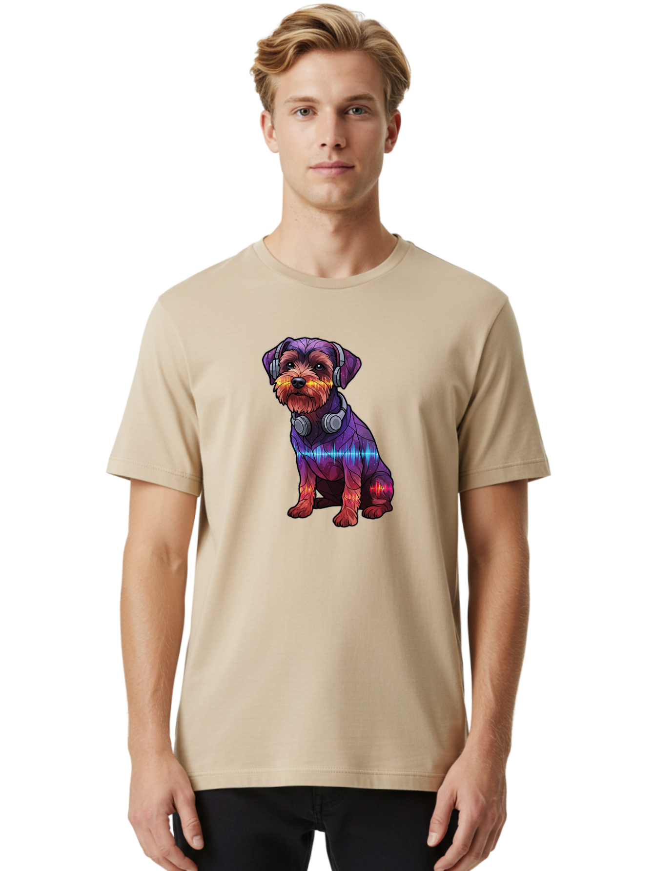 Low-Poly-Dog-Wearing-Headphones Men'S Graphic Tee, 100% Cotton, Comfortable Casual Summer Wear, Machine Washable, Vintage Camera, Old Camera, Antique Camera, Black Camera, Classic Photography, Photography Equipment, Nostalgic Device, Bai106