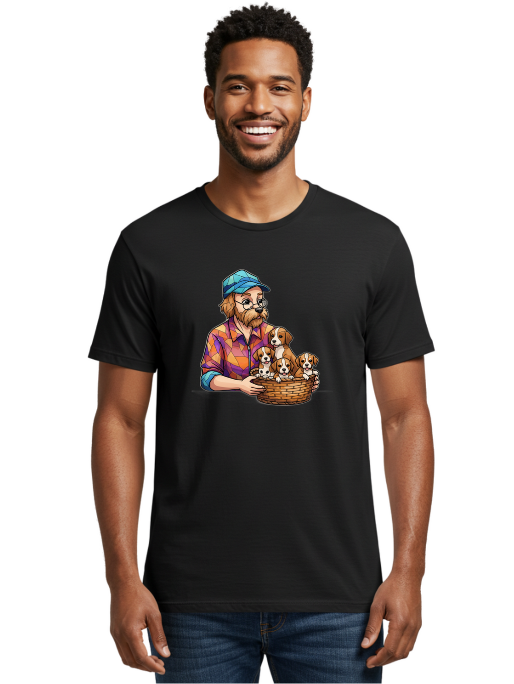 Man-Holding-Puppies Men'S Graphic Tee, 100% Cotton, Comfortable Casual Summer Wear, Machine Washable, Vintage Camera, Old Camera, Antique Camera, Black Camera, Classic Photography, Photography Equipment, Nostalgic Device, Film Camera, Bai111