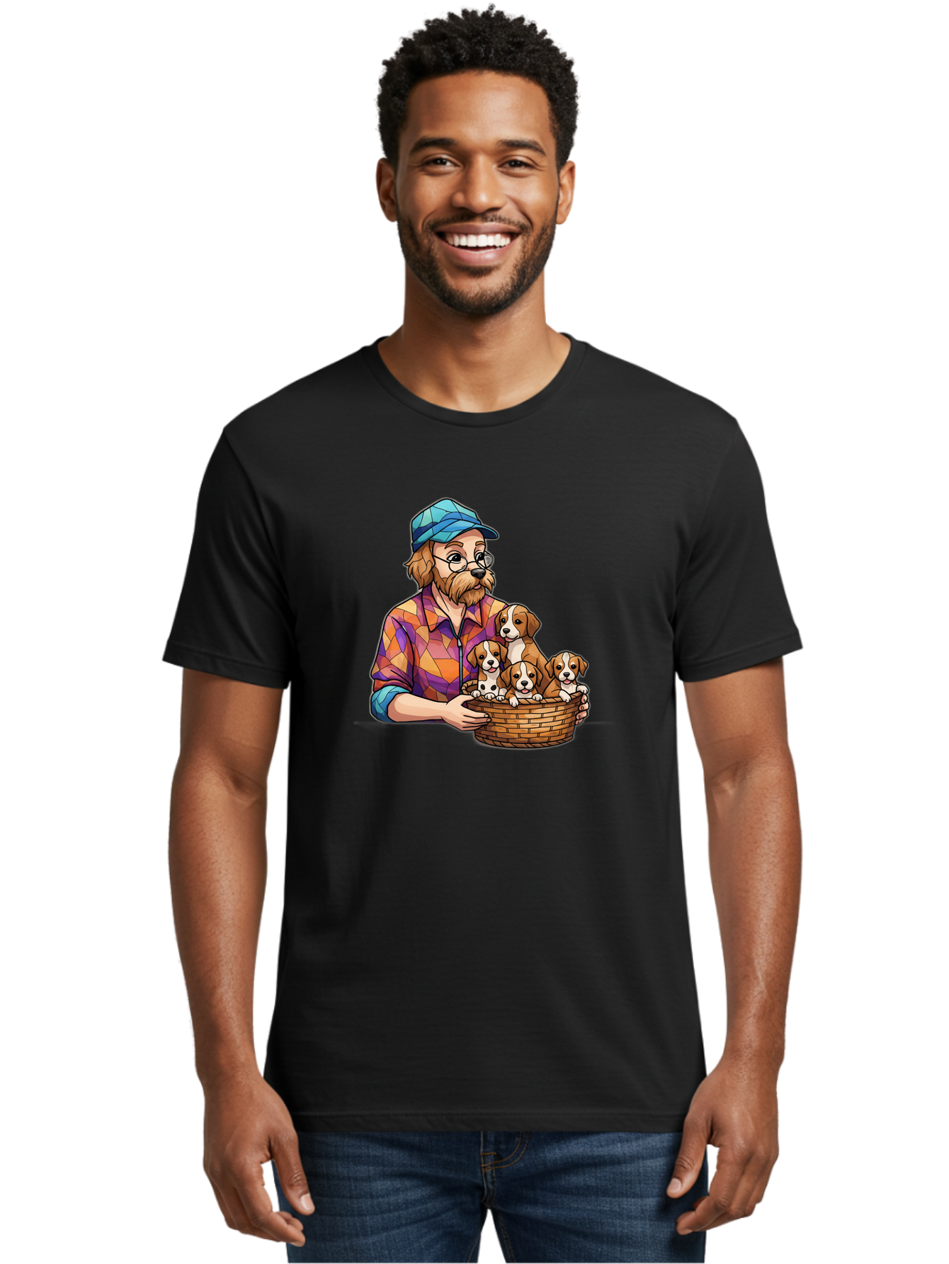 Man-Holding-Puppies Men'S Graphic Tee, 100% Cotton, Comfortable Casual Summer Wear, Machine Washable, Vintage Camera, Old Camera, Antique Camera, Black Camera, Classic Photography, Photography Equipment, Nostalgic Device, Film Camera, Bai111