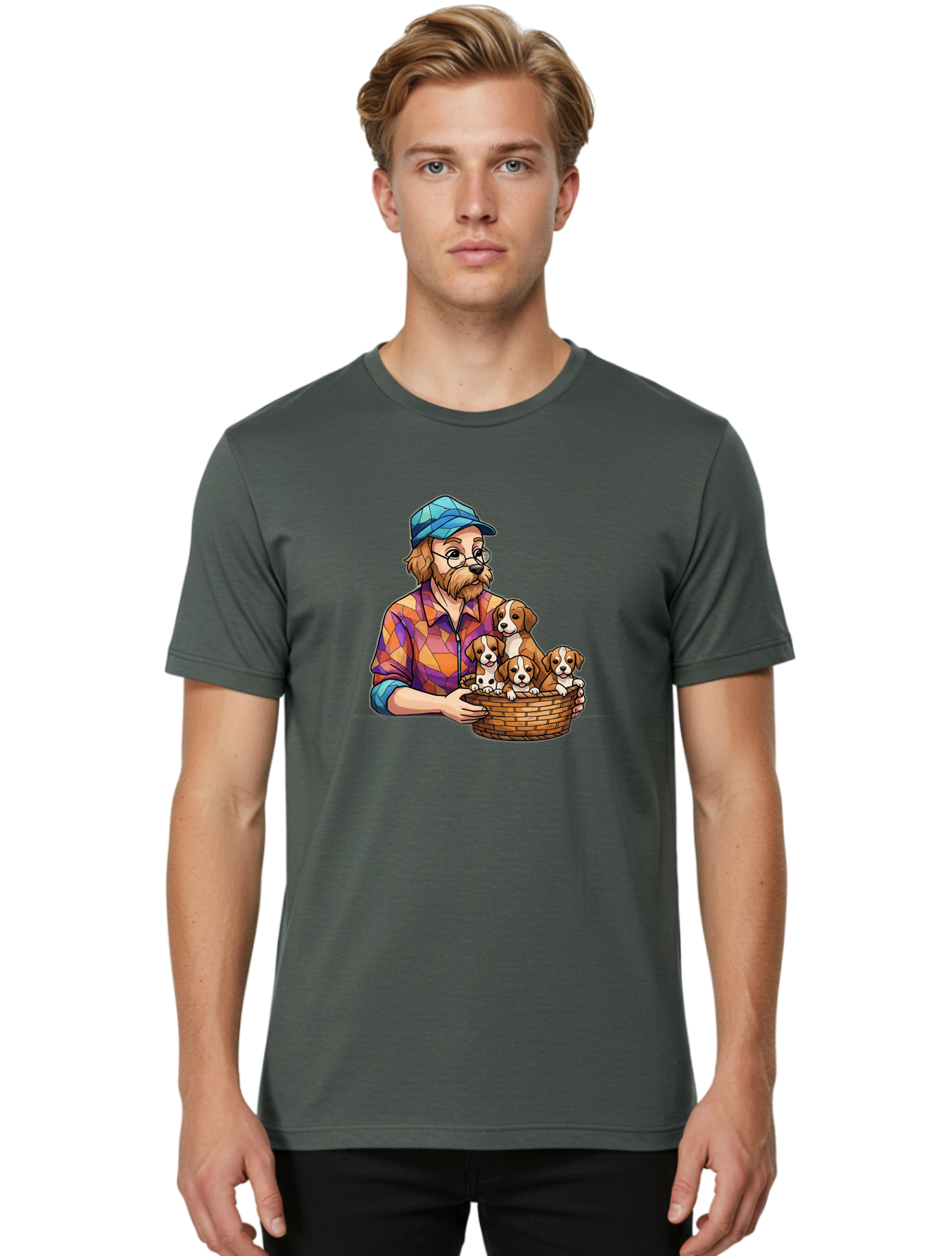 Man-Holding-Puppies Men'S Graphic Tee, 100% Cotton, Comfortable Casual Summer Wear, Machine Washable, Vintage Camera, Old Camera, Antique Camera, Black Camera, Classic Photography, Photography Equipment, Nostalgic Device, Film Camera, Bai111