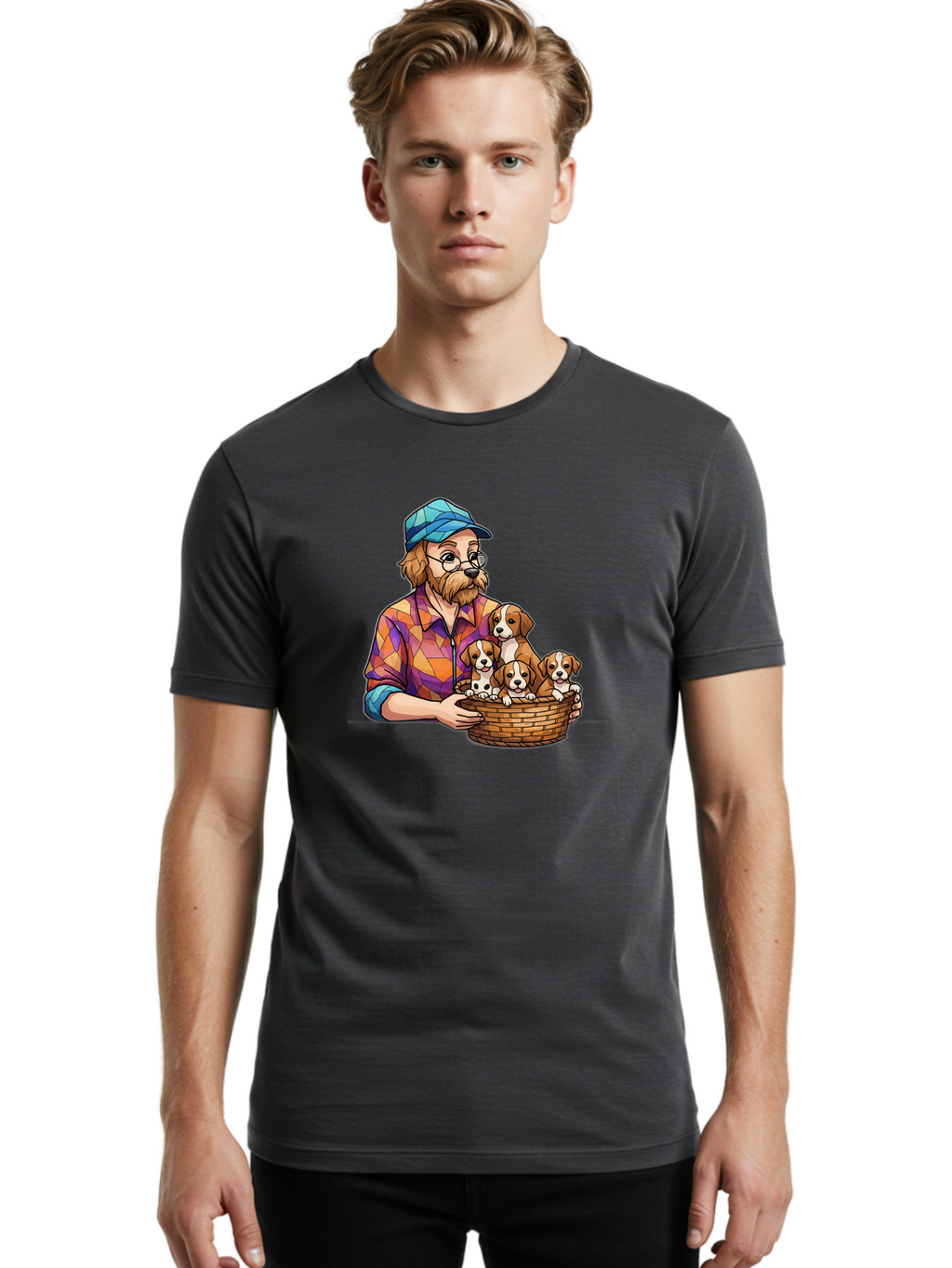 Man-Holding-Puppies Men'S Graphic Tee, 100% Cotton, Comfortable Casual Summer Wear, Machine Washable, Vintage Camera, Old Camera, Antique Camera, Black Camera, Classic Photography, Photography Equipment, Nostalgic Device, Film Camera, Bai111