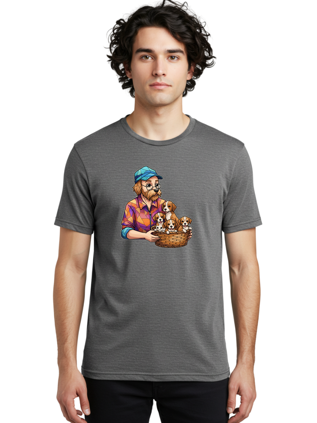 Man-Holding-Puppies Men'S Graphic Tee, 100% Cotton, Comfortable Casual Summer Wear, Machine Washable, Vintage Camera, Old Camera, Antique Camera, Black Camera, Classic Photography, Photography Equipment, Nostalgic Device, Film Camera, Bai111